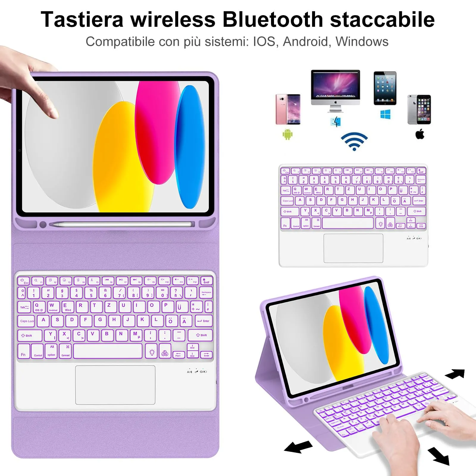 IVEOPPE Tastiera con Touchpad e Cover per iPad 11 Generazione 11" (2025) e iPad 10 Generazione 10.9" (2022) A16 - immagine 3