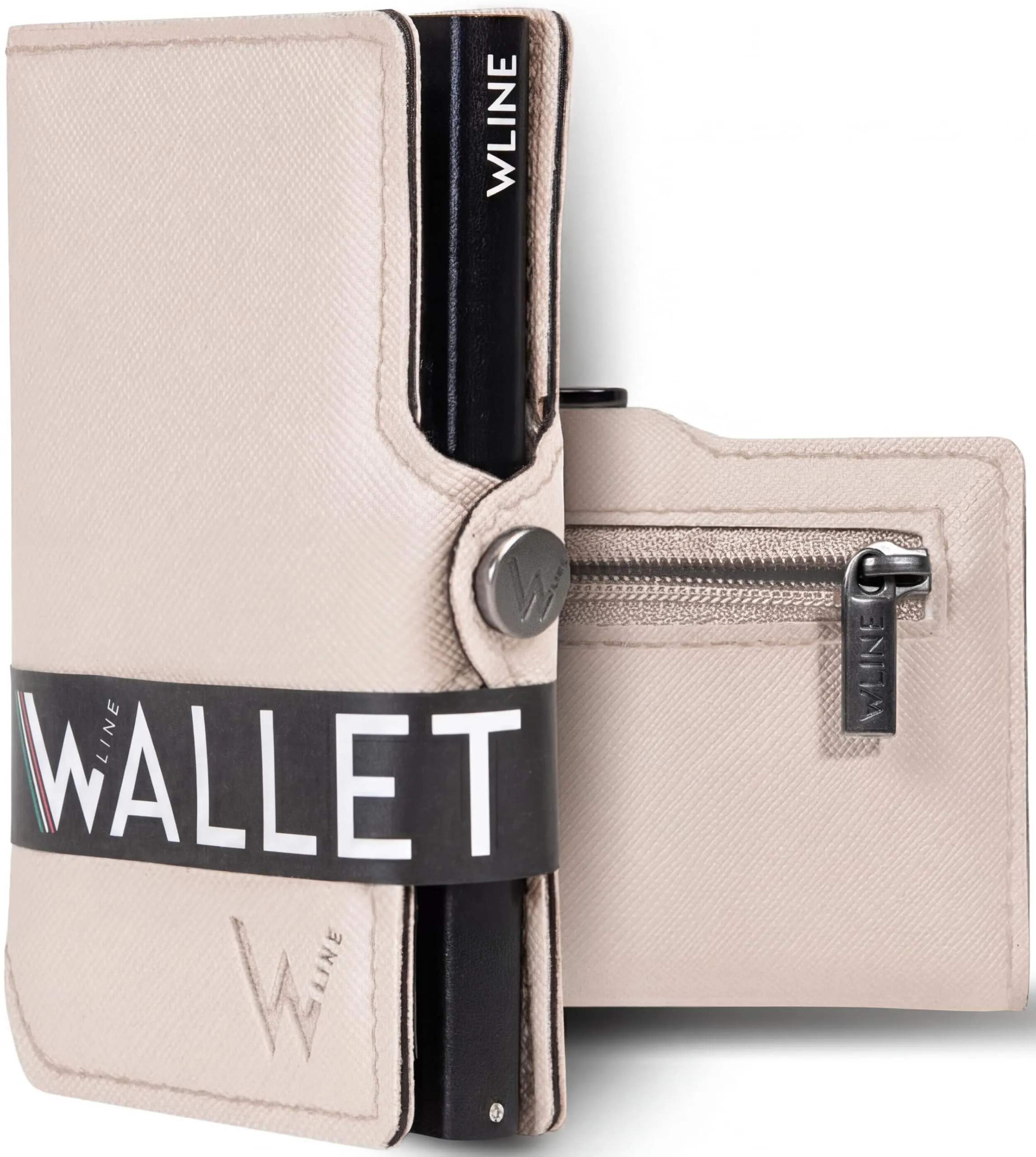 WLine Portafoglio Donna Piccolo RFID in Pelle PU con Zip - Sabbia e Nero Saffiano - immagine 1