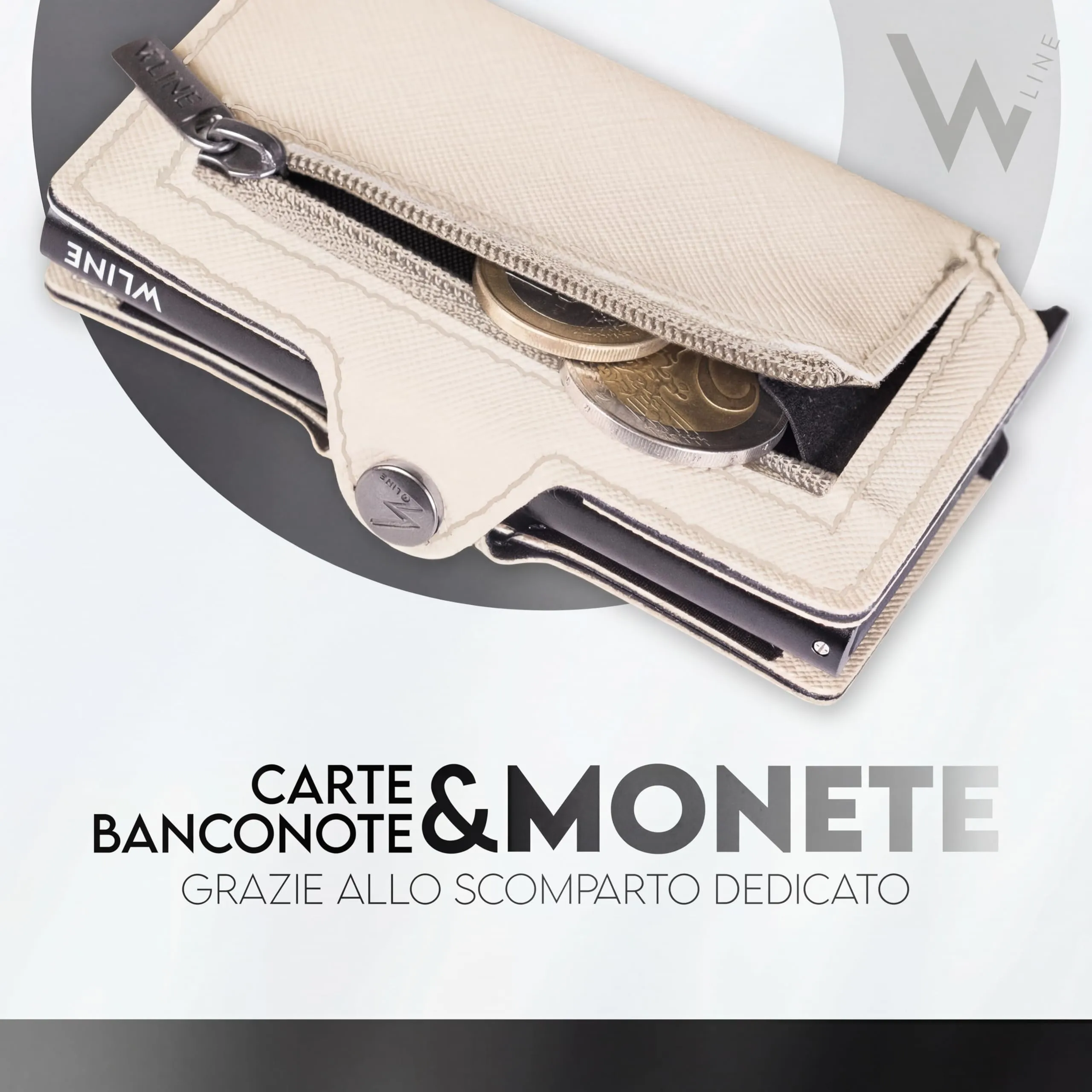 WLine Portafoglio Donna Piccolo RFID in Pelle PU con Zip - Sabbia e Nero Saffiano - immagine 4