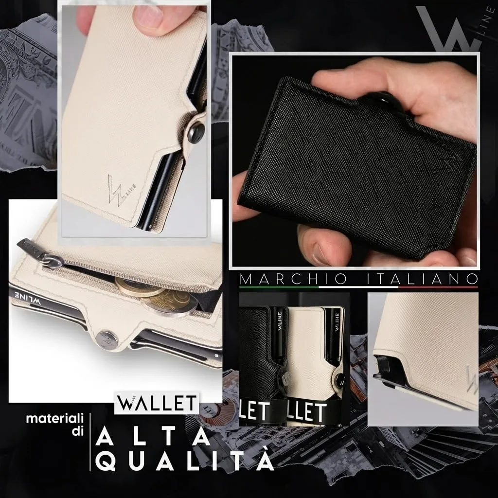 WLine Portafoglio Donna Piccolo RFID in Pelle PU con Zip - Sabbia e Nero Saffiano - immagine 5