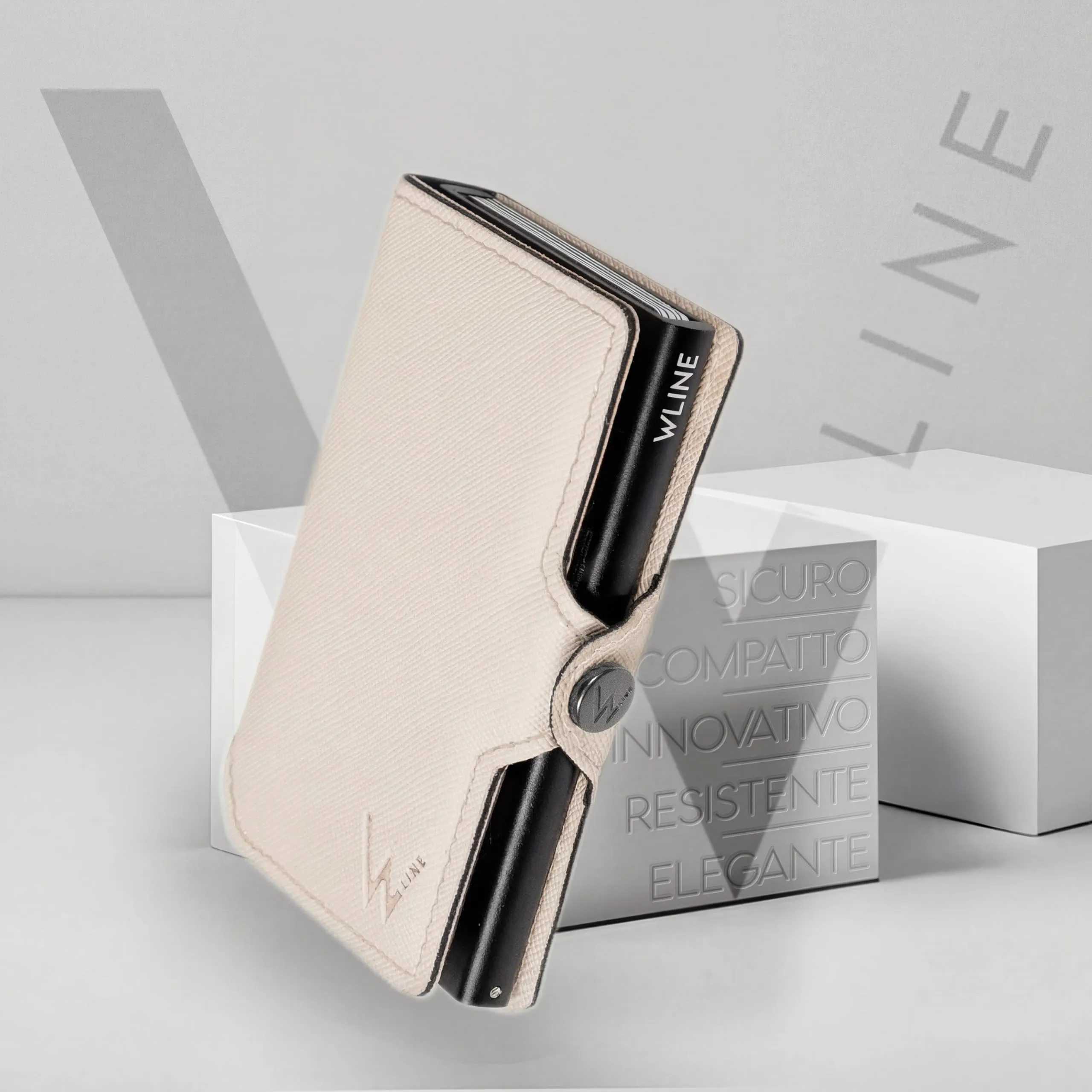 WLine Portafoglio Donna Piccolo RFID in Pelle PU con Zip - Sabbia e Nero Saffiano - immagine 6