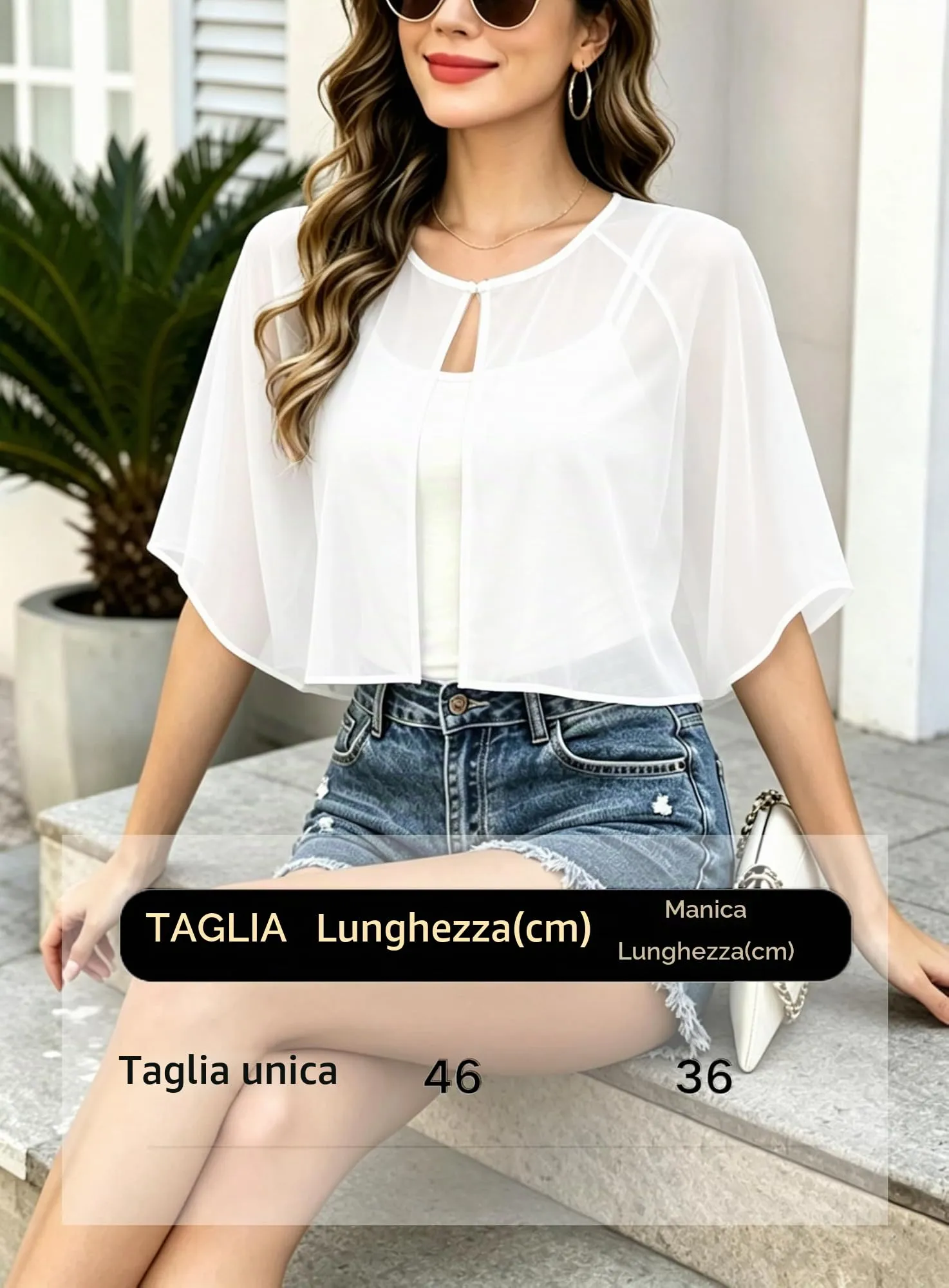 Vossmi Coprispalle in Chiffon da Donna - Cardigan Corto Estivo - Bianco - immagine 6