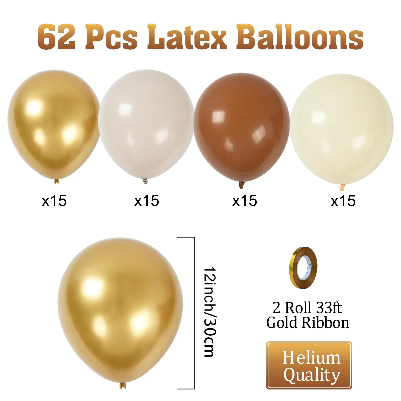 fairymaiden Palloncini Oro Beige, 60 Pezzi Bianco Sabbia Oro Kaki Metallizzato Latex, 12 Pollici - immagine 3