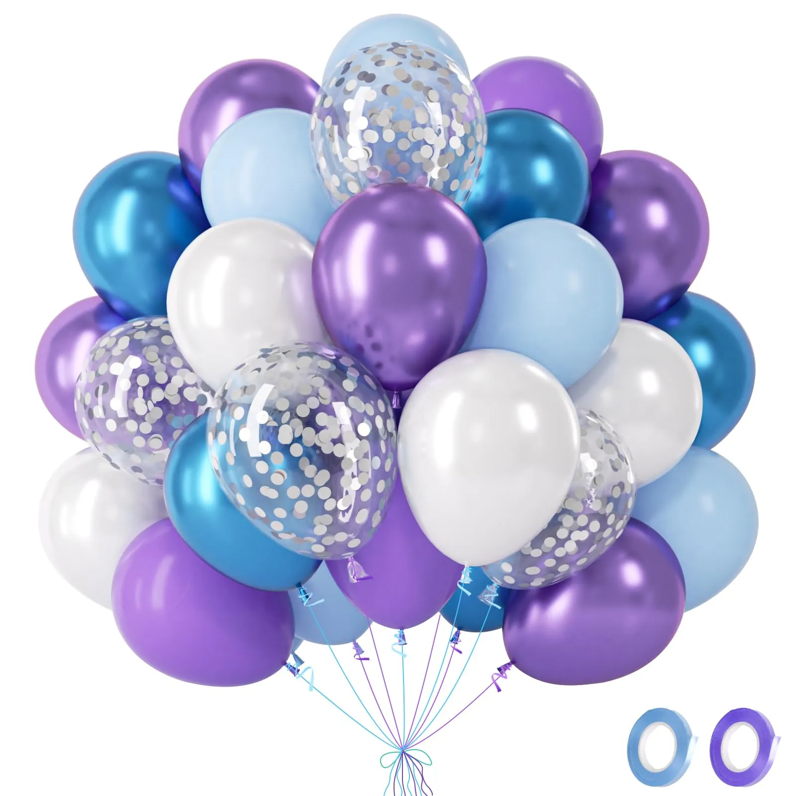 Fairymaiden Palloncini Frozen, 60 Pezzi Viola Blu Bianco Perla Confetti Metallizzati, 12 Pollici - immagine 1