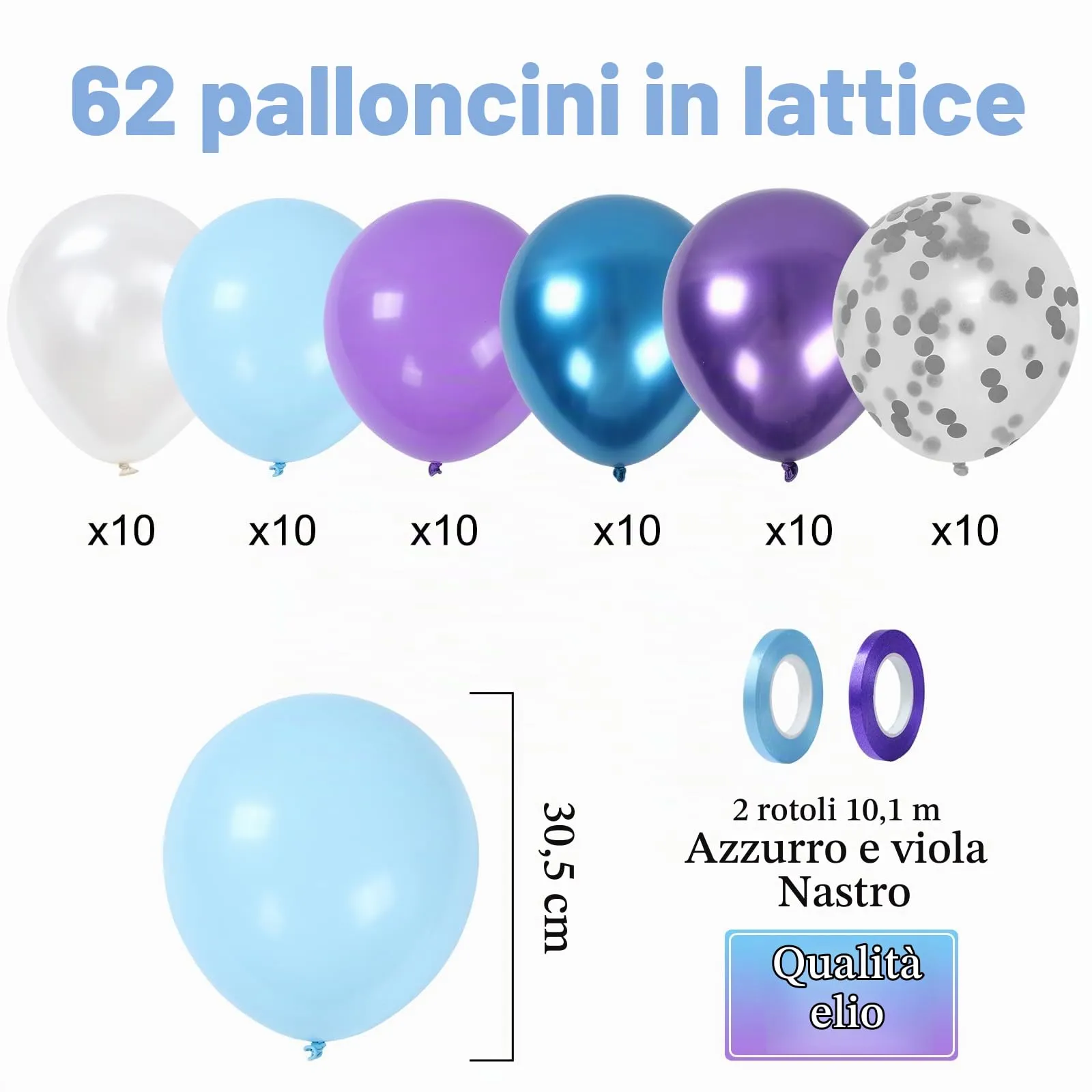 Fairymaiden Palloncini Frozen, 60 Pezzi Viola Blu Bianco Perla Confetti Metallizzati, 12 Pollici - immagine 2