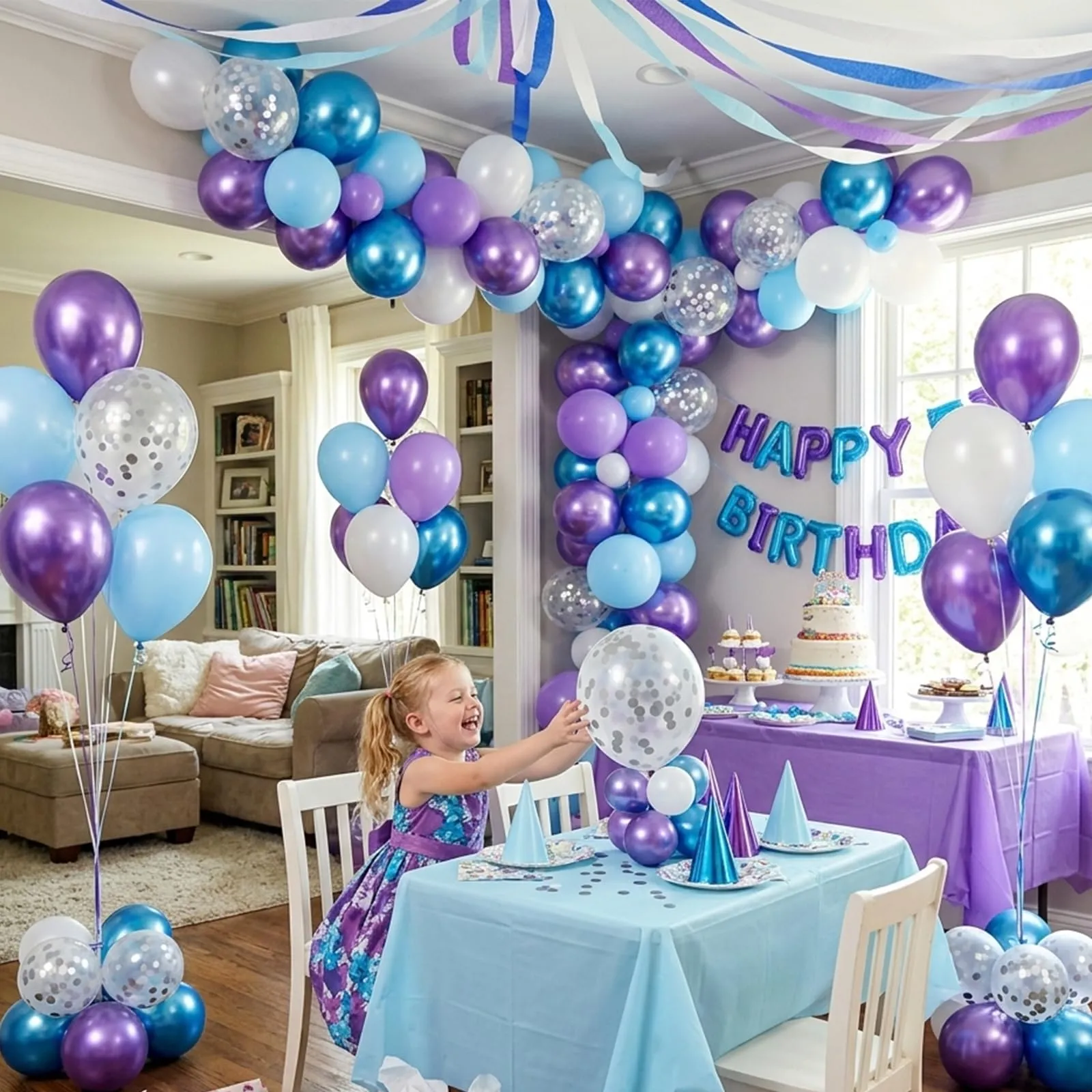 Fairymaiden Palloncini Frozen, 60 Pezzi Viola Blu Bianco Perla Confetti Metallizzati, 12 Pollici - immagine 4