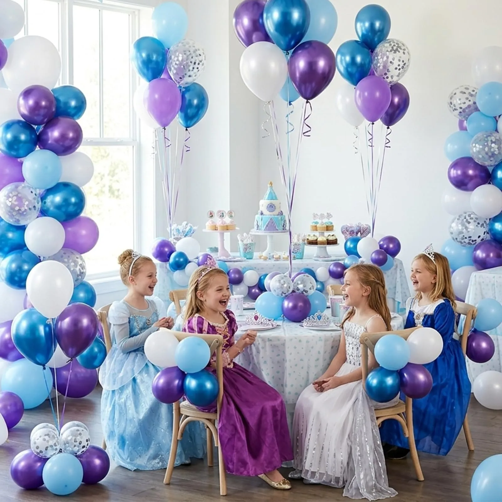 Fairymaiden Palloncini Frozen, 60 Pezzi Viola Blu Bianco Perla Confetti Metallizzati, 12 Pollici - immagine 5