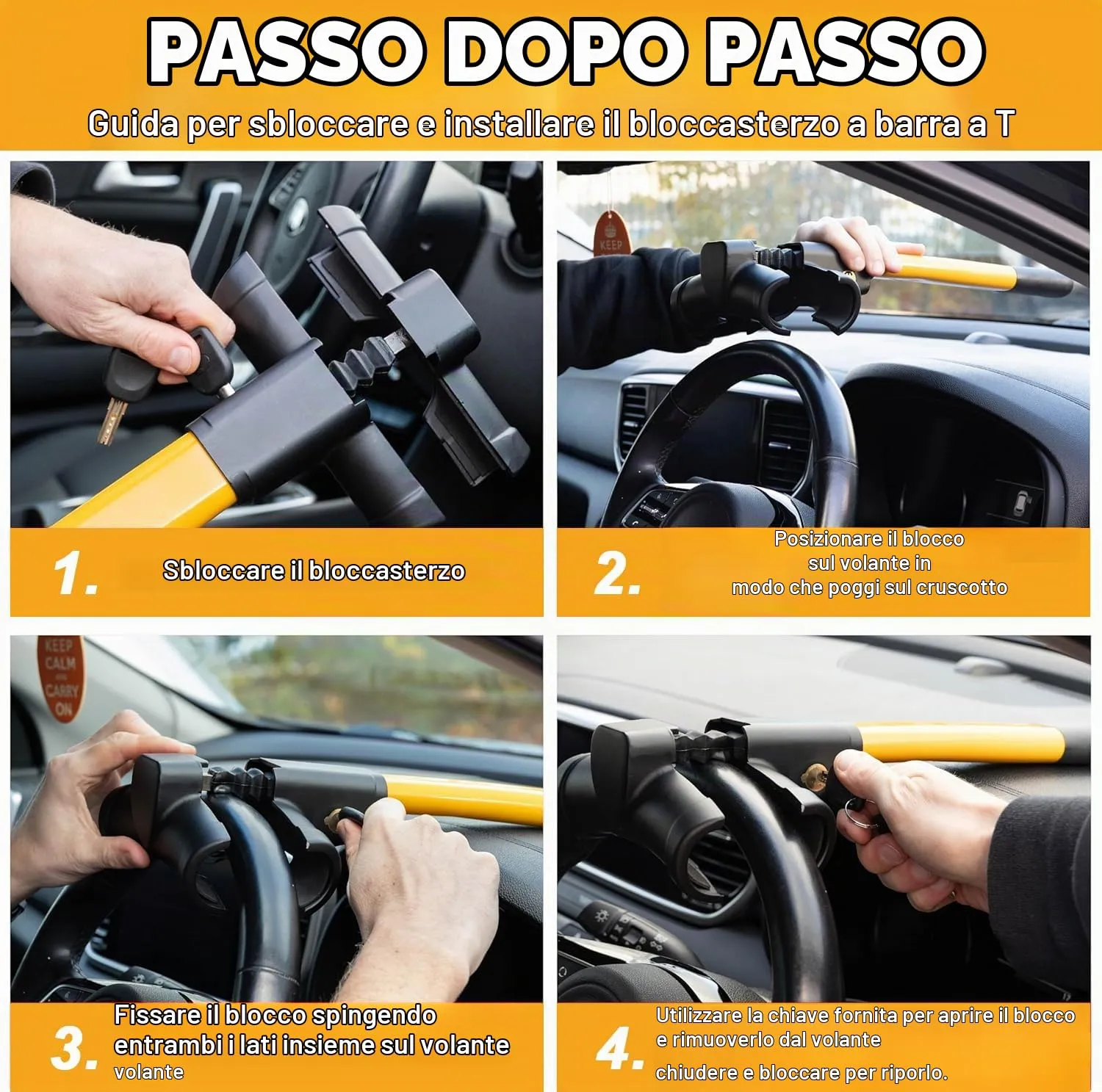 Frogetu Bloccasterzo Auto Antifurto Meccanico a T Universale con 2 Chiavi per Auto, Furgoni, Camper, SUV e Barche - immagine 4