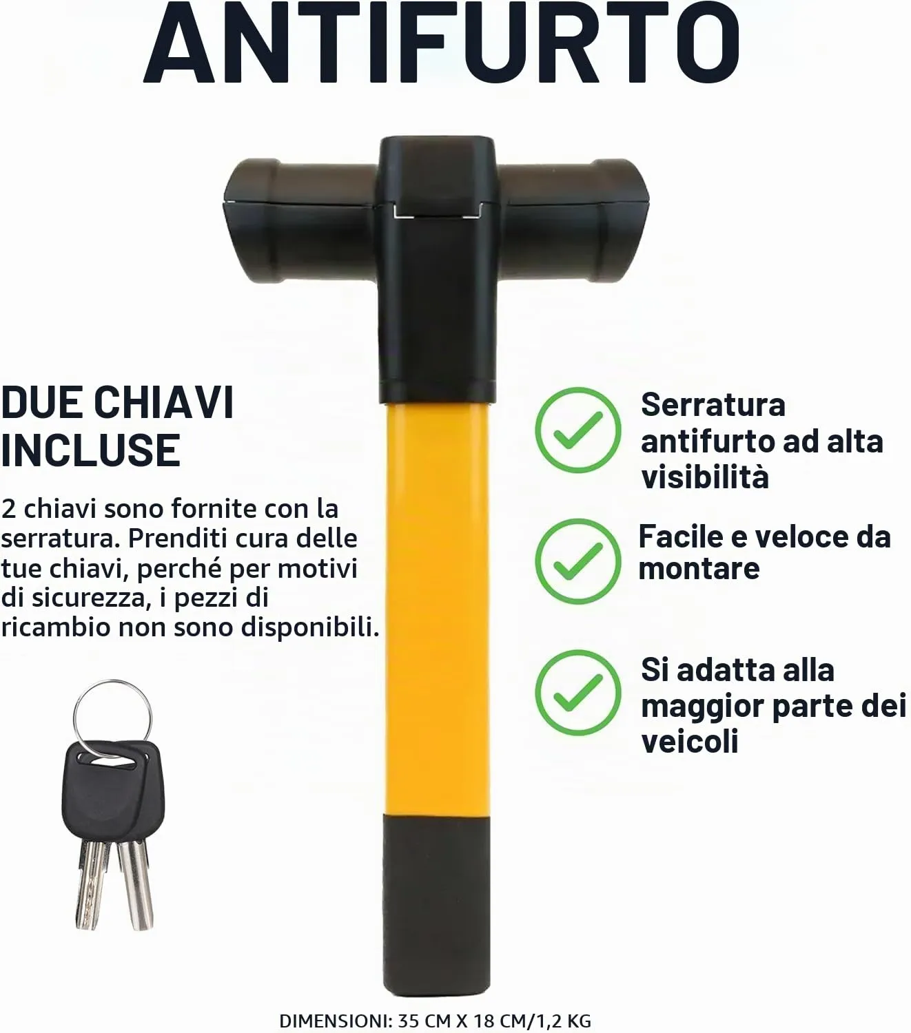 Frogetu Bloccasterzo Auto Antifurto Meccanico a T Universale con 2 Chiavi per Auto, Furgoni, Camper, SUV e Barche - immagine 5