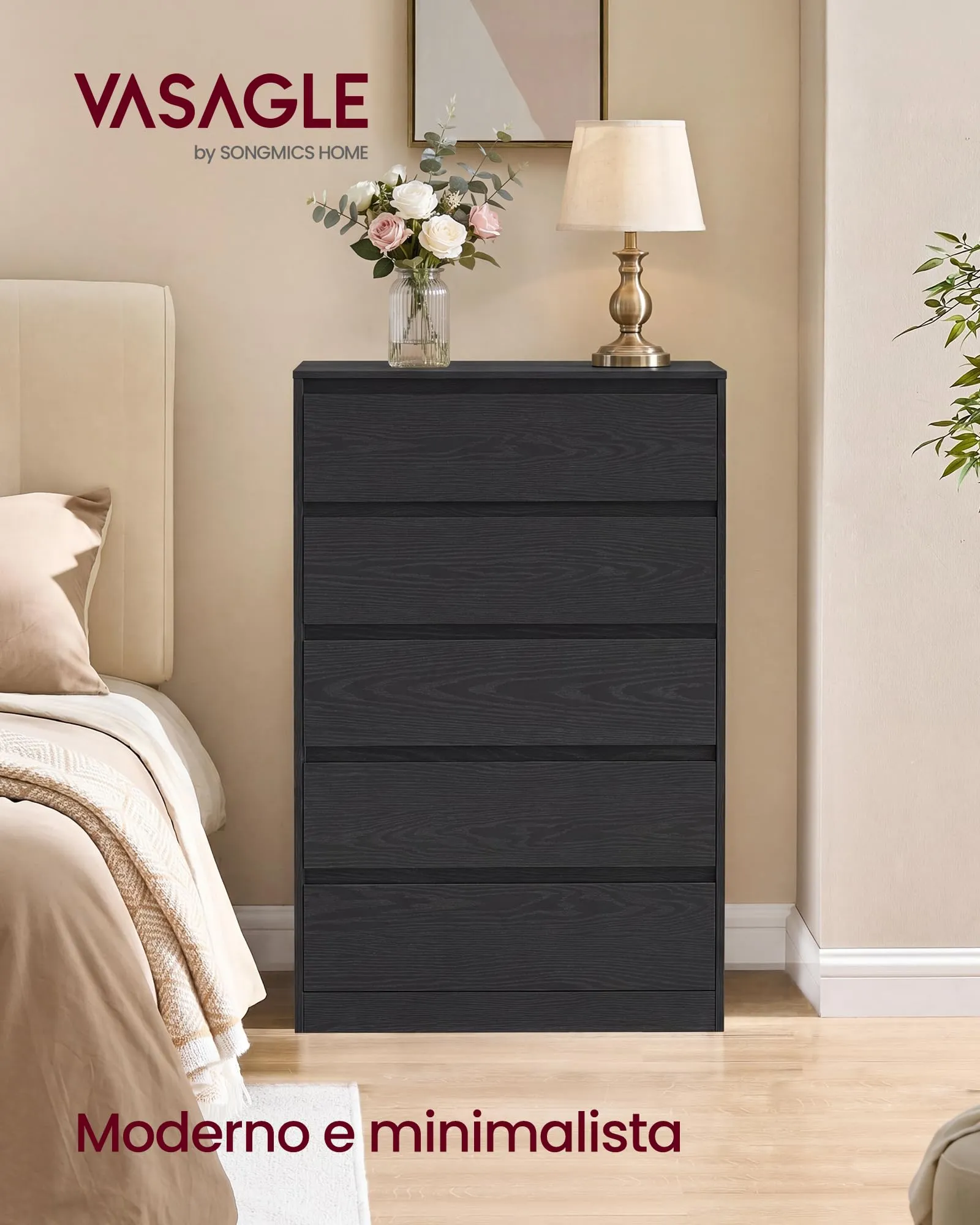 VASAGLE Cassettiera con 5 Cassetti, 60,2x40,4x97,4 cm - immagine 2