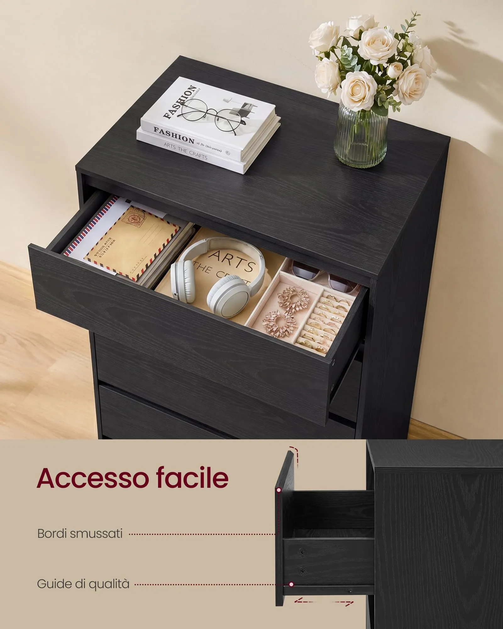 VASAGLE Cassettiera con 5 Cassetti, 60,2x40,4x97,4 cm - immagine 3