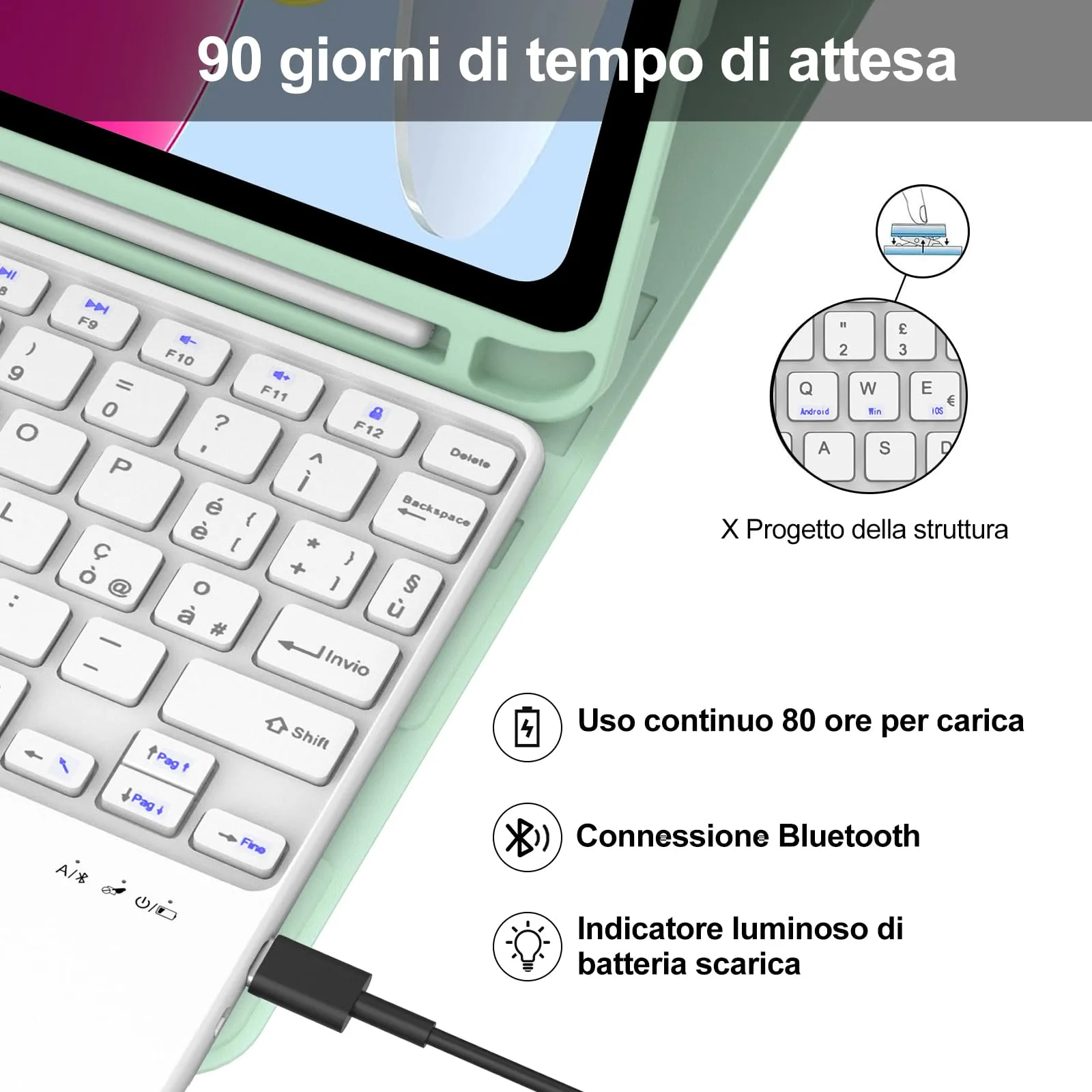 IVEOPPE Tastiera e Custodia per iPad 11ª Generazione 11" (2025) e 10ª Generazione 10.9" (2022) A16 - immagine 4