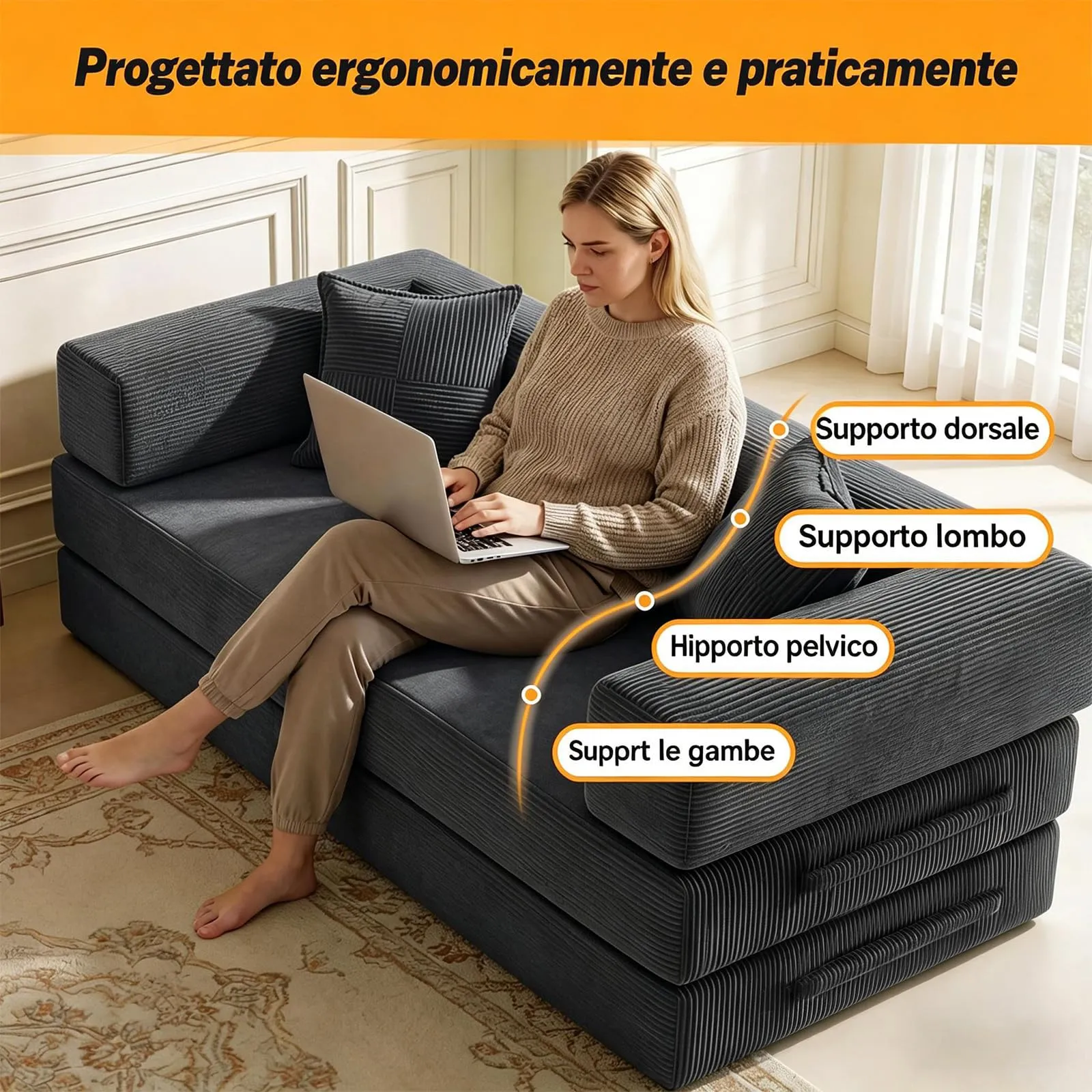 Vipbear Divano Letto 5-in-1 Senza Struttura 200cm, Grigio - immagine 4