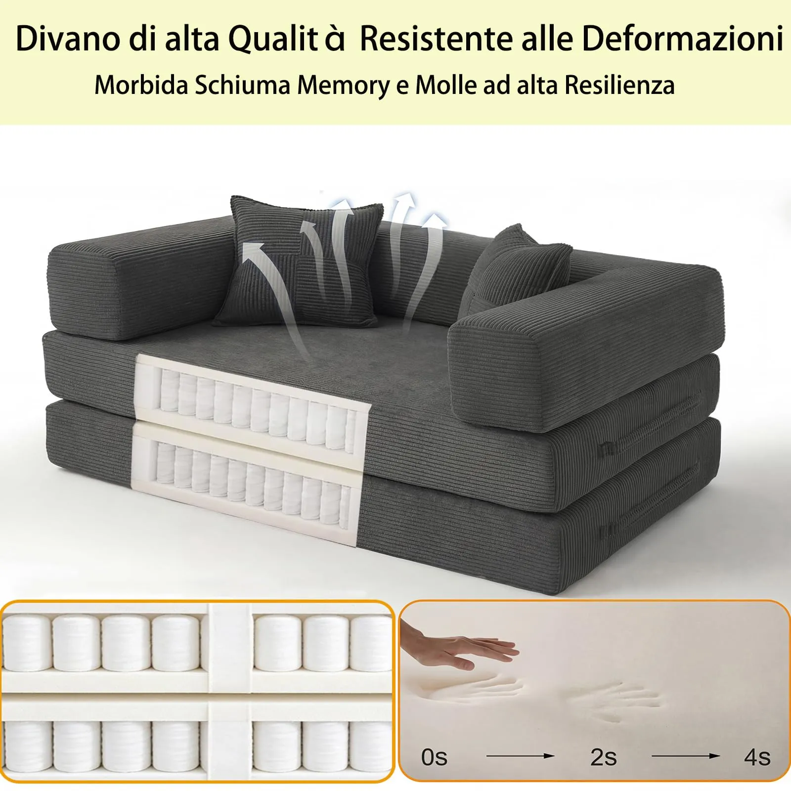Vipbear Divano Letto 5-in-1 Senza Struttura 200cm, Grigio - immagine 6