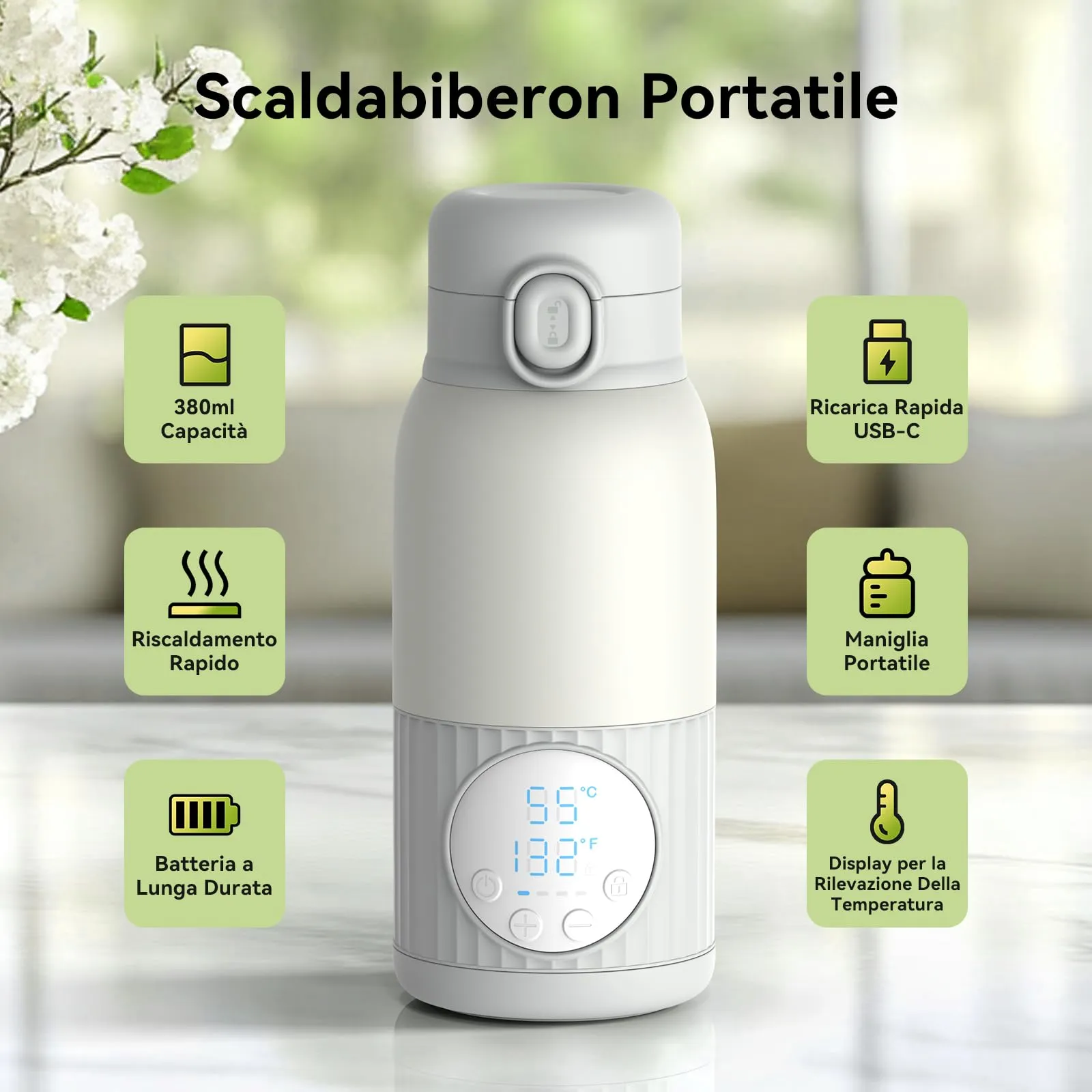 APZOKI Scaldabiberon Portatile 380 ml con Batteria - immagine 5