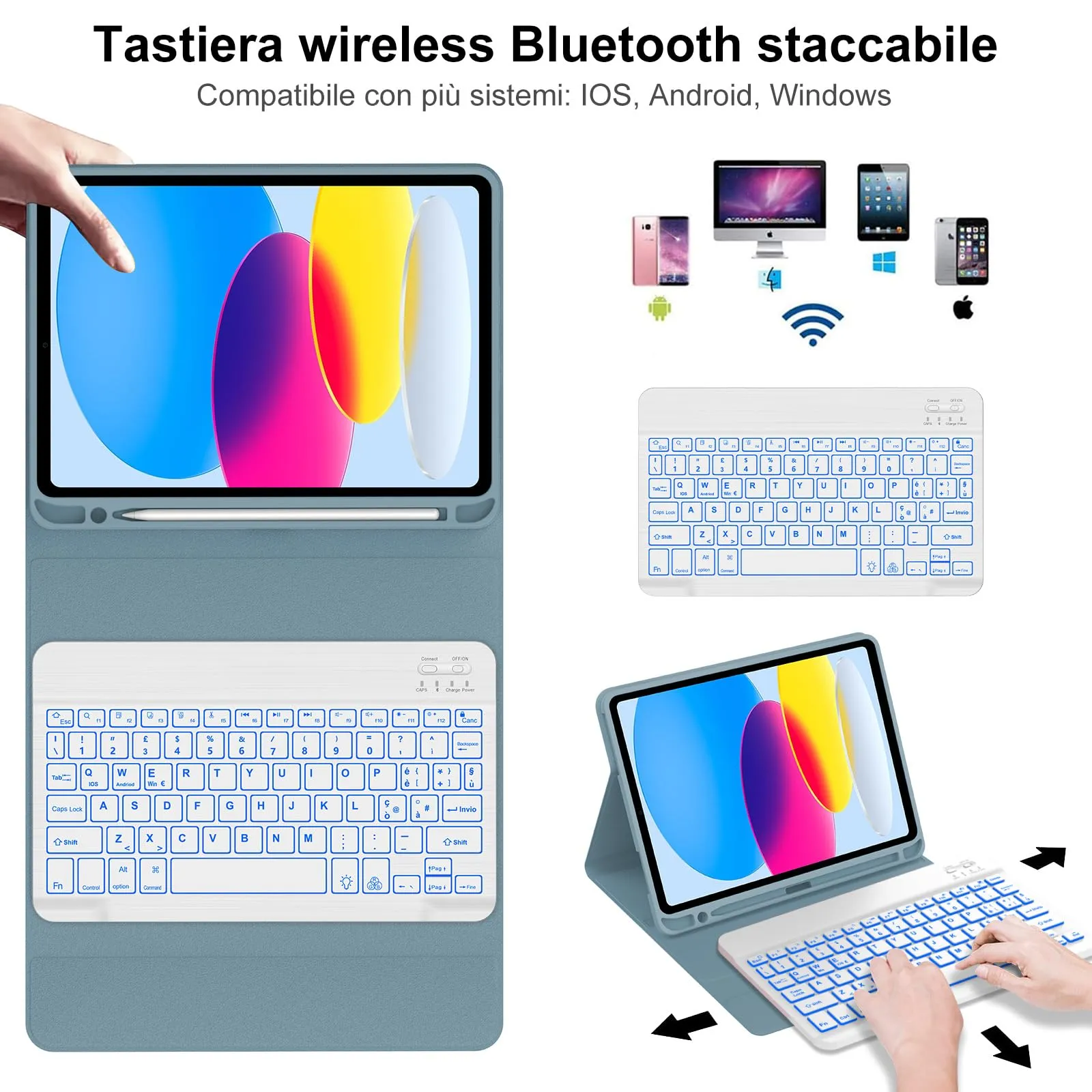 IVEOPPE Tastiera per iPad 11 Generazione (2025) 11" e iPad 10 Generazione (2022) 10.9" (A16) - immagine 3