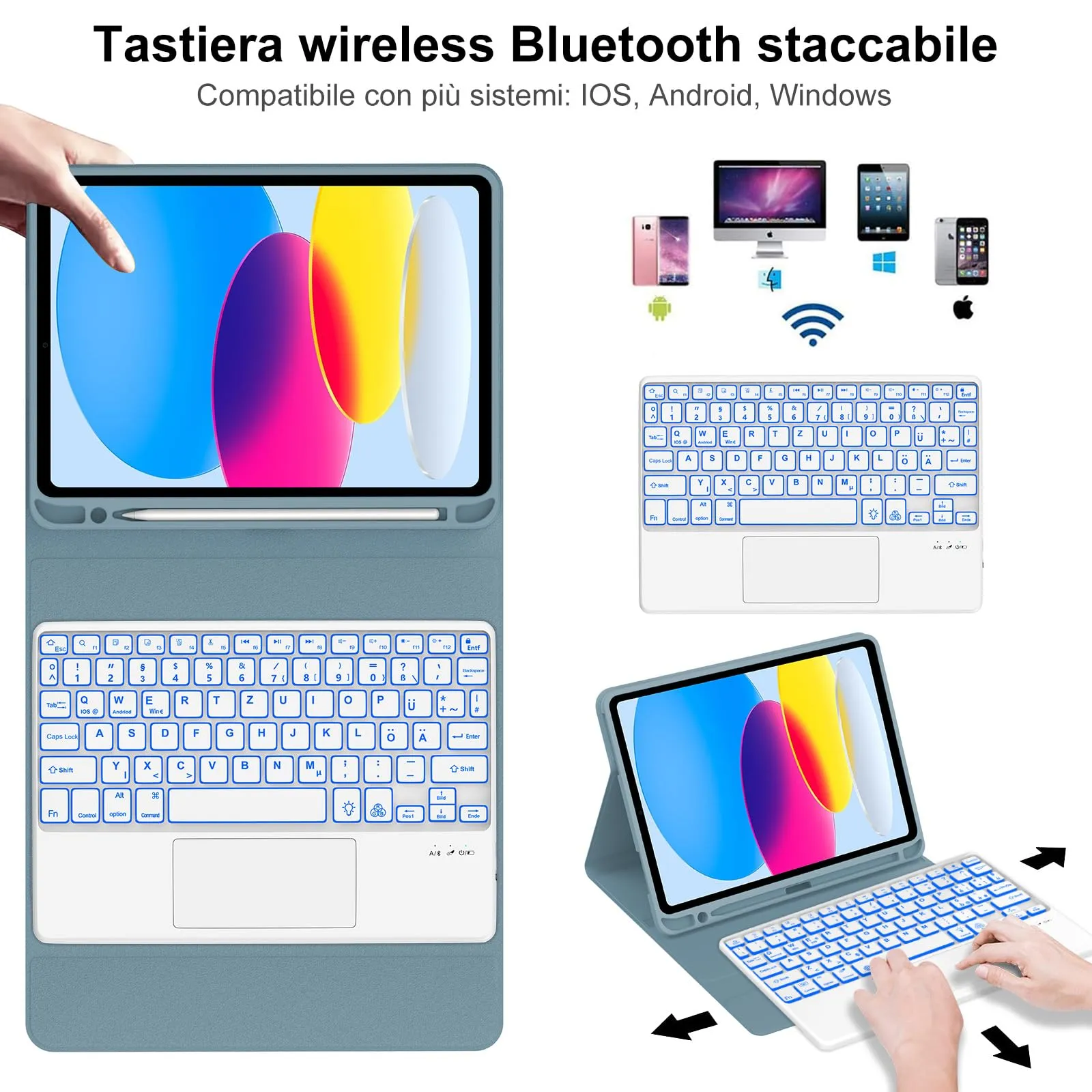 IVEOPPE Tastiera per iPad 11 Generazione 11" (2025) e 10 Generazione 10.9" (2022) A16 - immagine 3