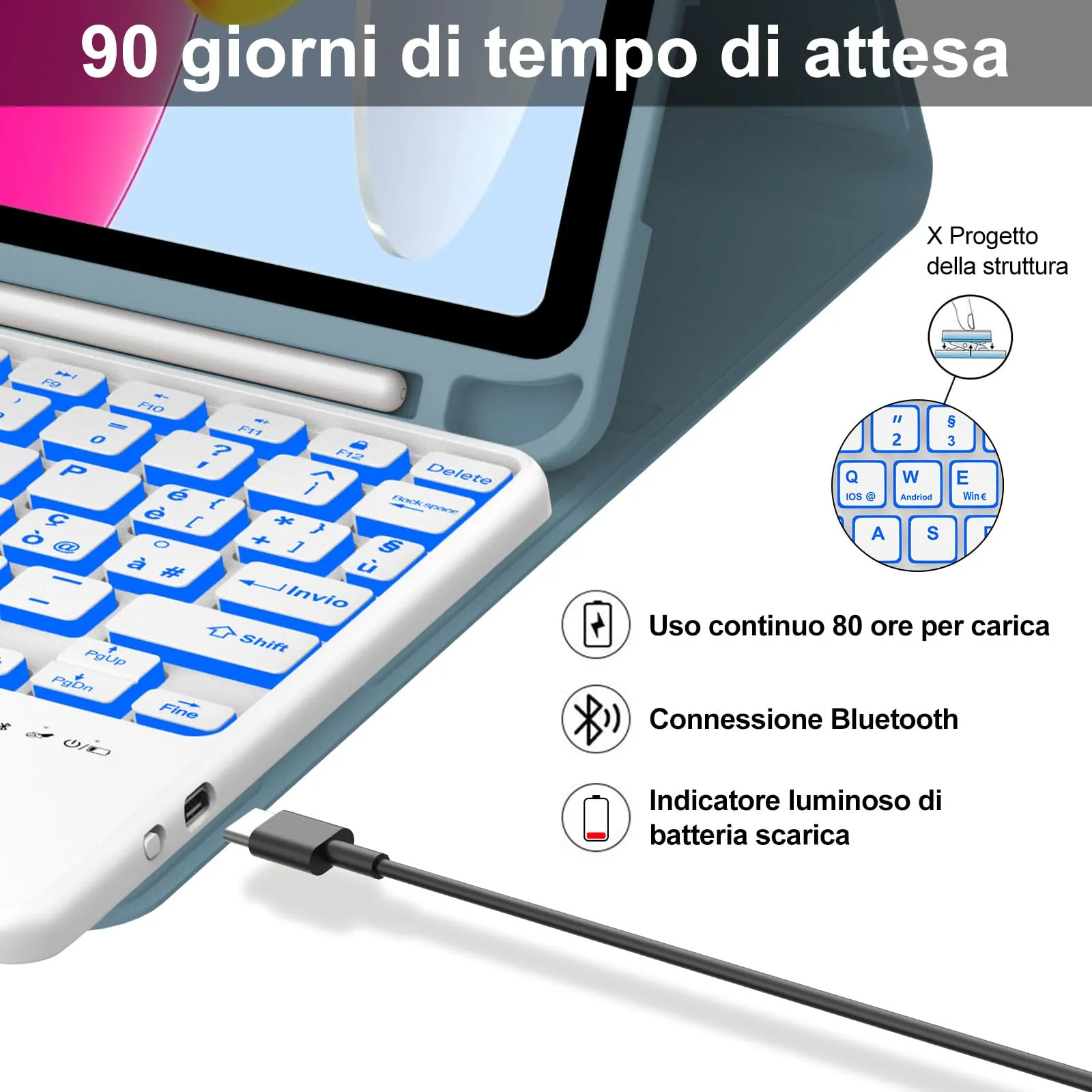 IVEOPPE Tastiera per iPad 11 Generazione 11" (2025) e 10 Generazione 10.9" (2022) A16 - immagine 4