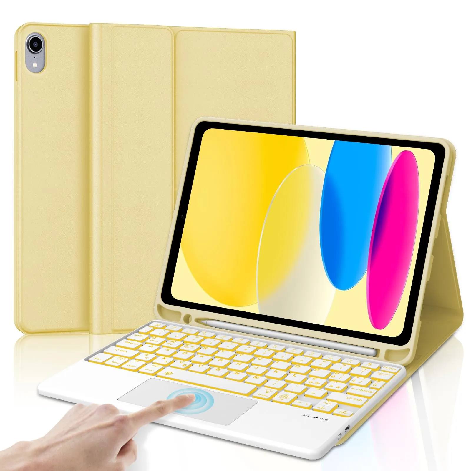 IVEOPPE Tastiera e Cover con Touchpad Retroilluminata per iPad 11 Generazione 11" (2025) e iPad 10 Generazione 10.9" (2022) A16 - immagine 1