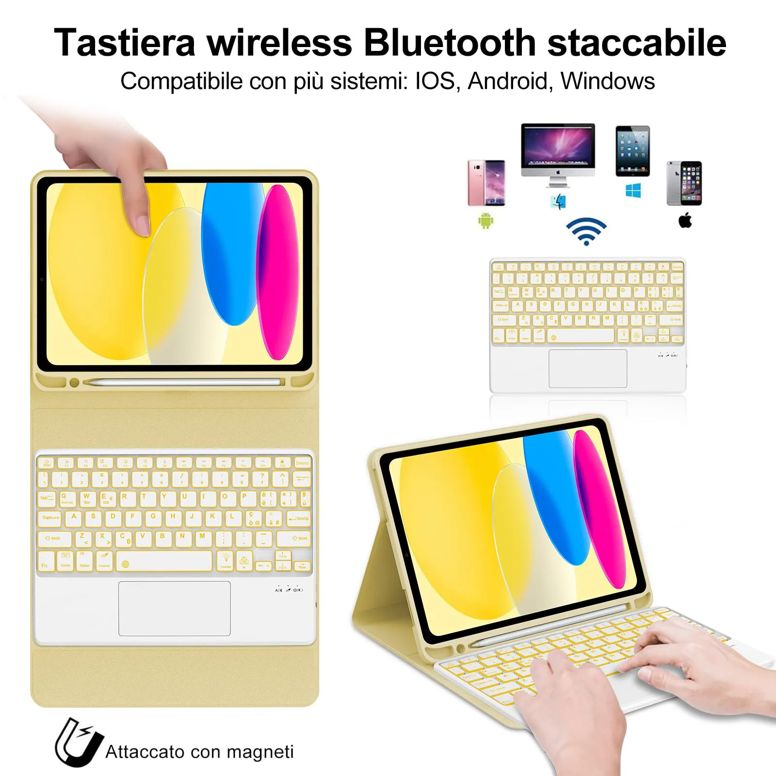 IVEOPPE Tastiera e Cover con Touchpad Retroilluminata per iPad 11 Generazione 11" (2025) e iPad 10 Generazione 10.9" (2022) A16 - immagine 3