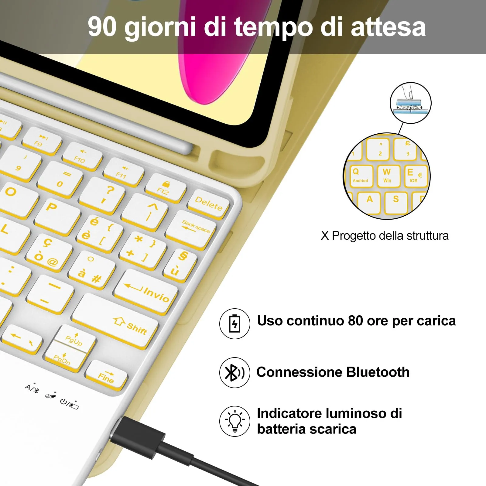 IVEOPPE Tastiera e Cover con Touchpad Retroilluminata per iPad 11 Generazione 11" (2025) e iPad 10 Generazione 10.9" (2022) A16 - immagine 4