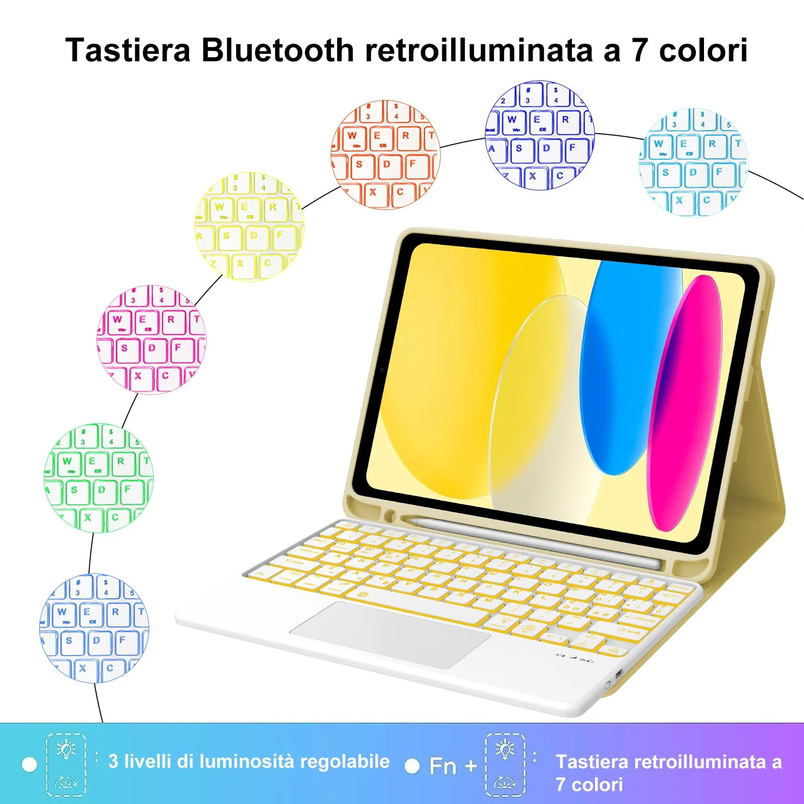 IVEOPPE Tastiera e Cover con Touchpad Retroilluminata per iPad 11 Generazione 11" (2025) e iPad 10 Generazione 10.9" (2022) A16 - immagine 5