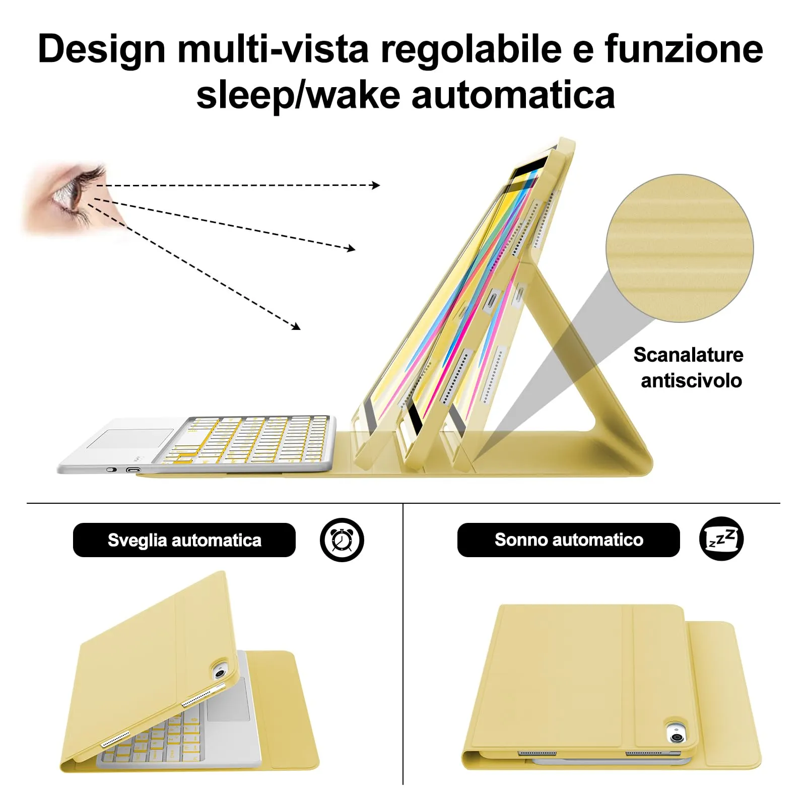 IVEOPPE Tastiera e Cover con Touchpad Retroilluminata per iPad 11 Generazione 11" (2025) e iPad 10 Generazione 10.9" (2022) A16 - immagine 7