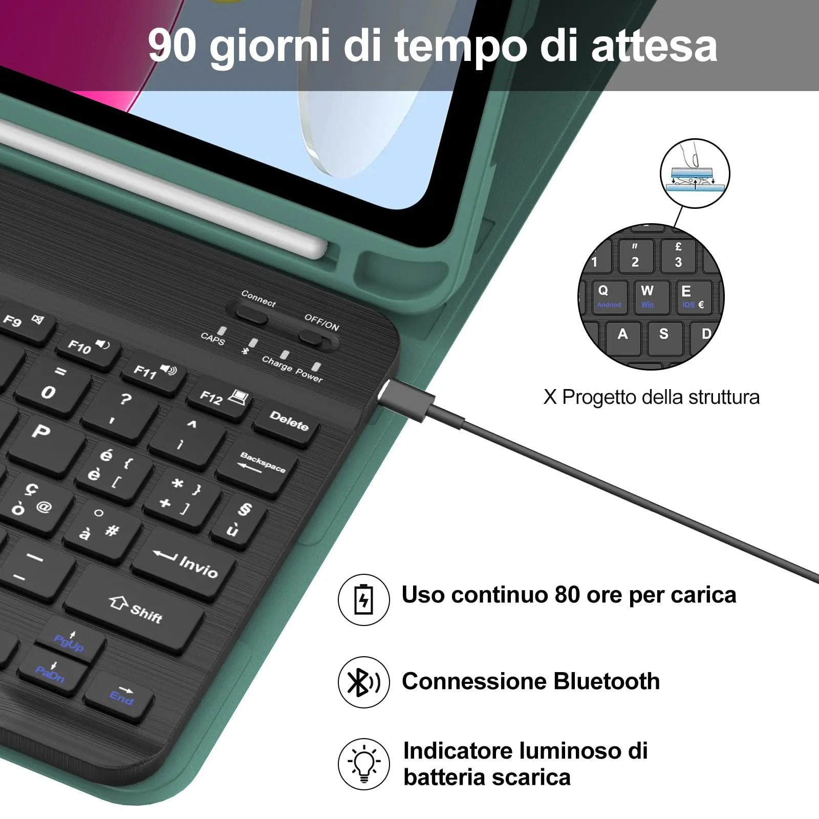 IVEOPPE Tastiera per iPad 11 Generazione 11" (2025) e iPad 10 Generazione 10.9" (2022) A16 - immagine 4