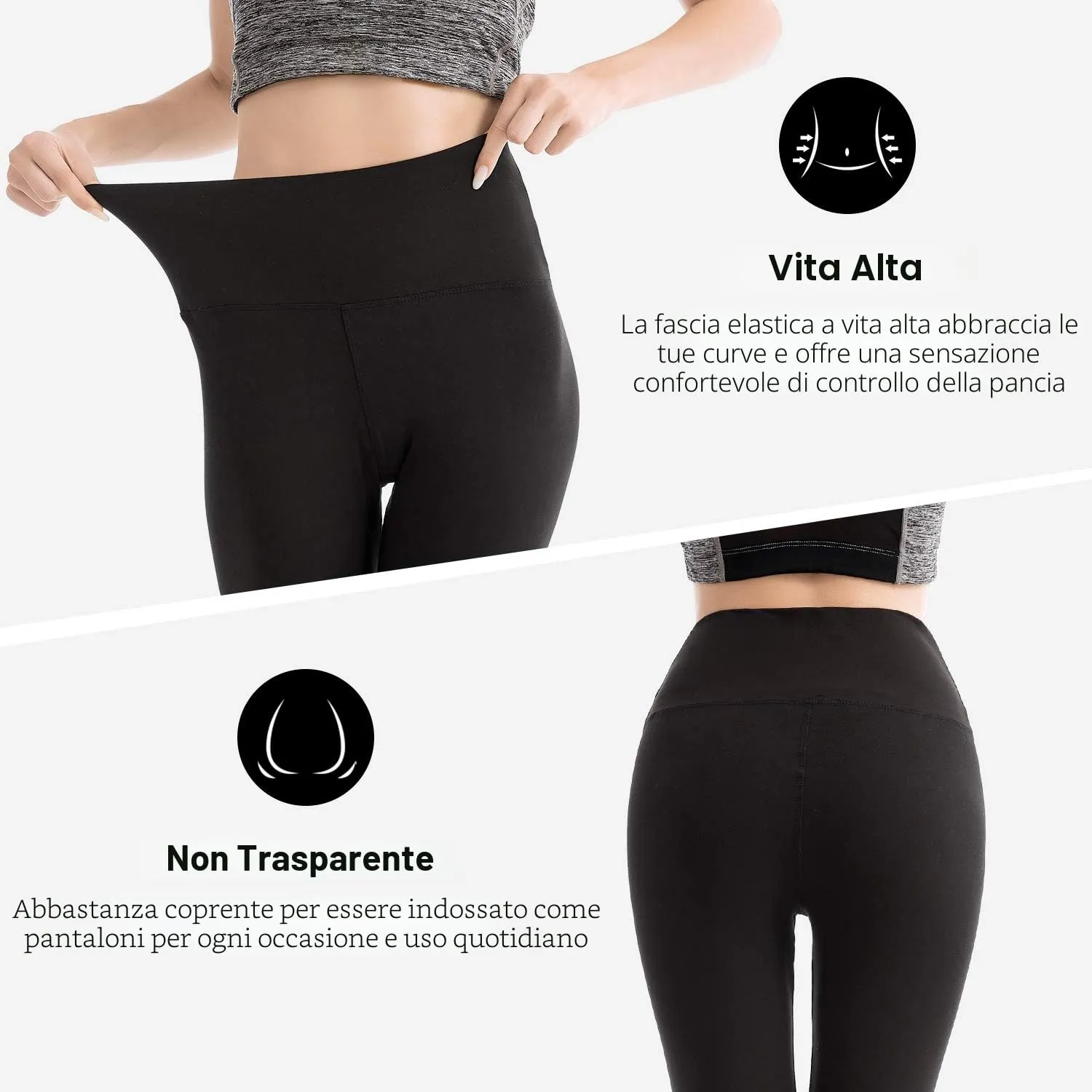 SINOPHANT Leggings da donna a vita alta, confezione da 2 pezzi, Nero/Viola Prugna, S-M - immagine 3