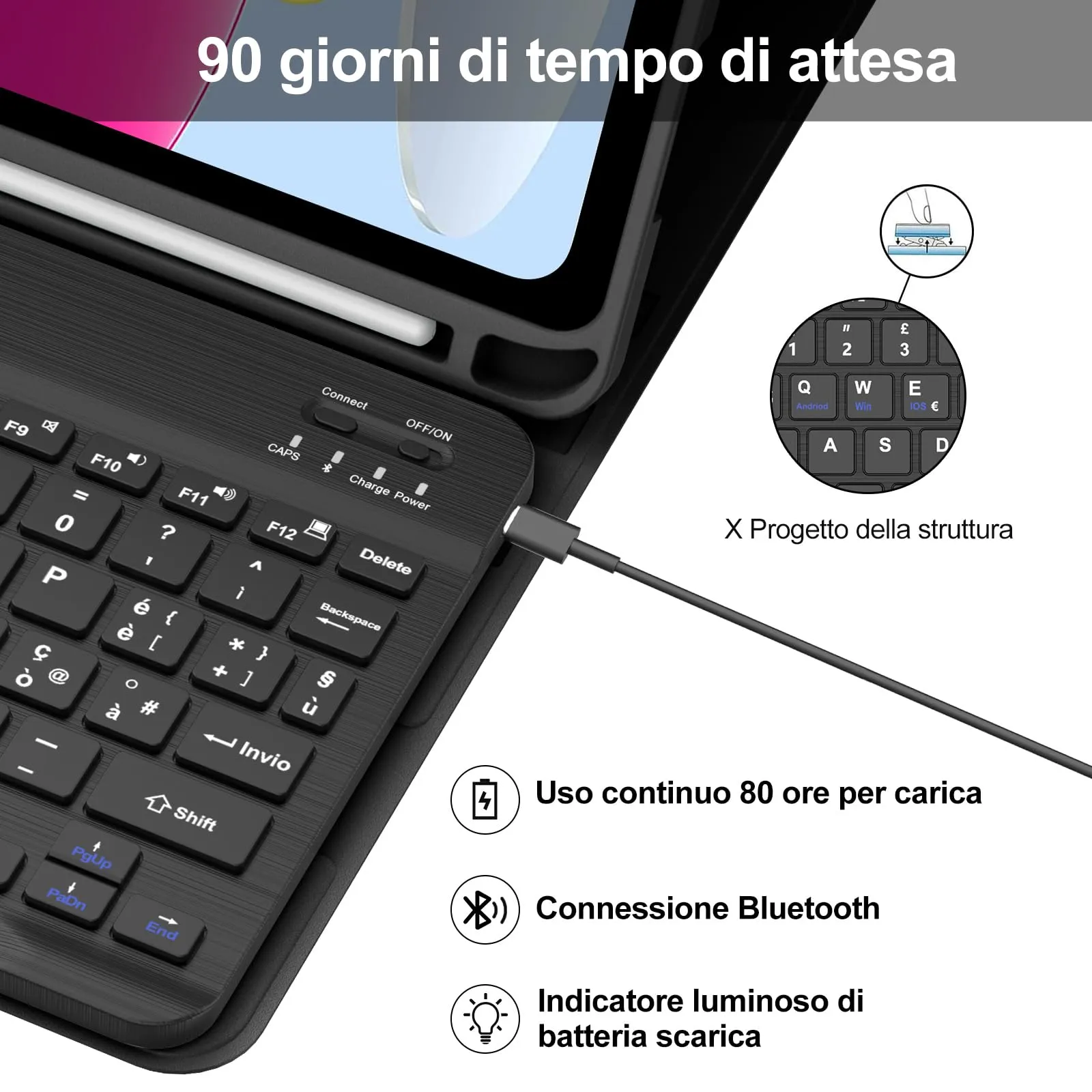 IVEOPPE Tastiera per iPad 11 Generazione 11" (2025) e iPad 10 Generazione 10.9" (2022) A16 - immagine 4