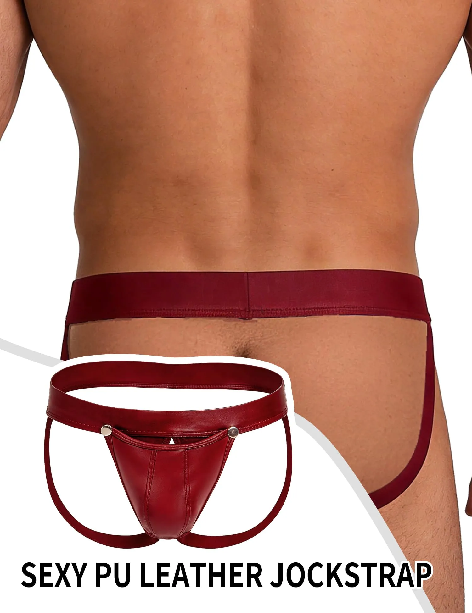 ohyeahlady Jockstrap Uomo Aperto Davanti in Pelle, Rosso, XL - immagine 5
