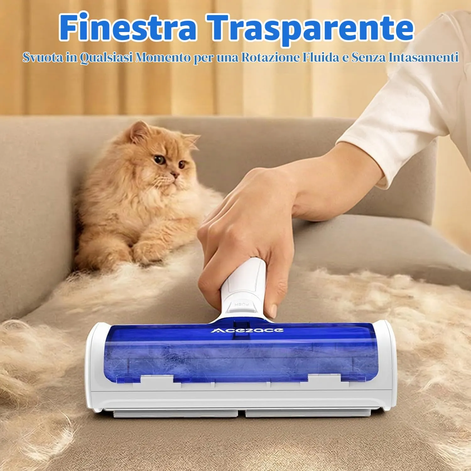ACE2ACE Spazzola Togli Peli Animali, Trasparente Blu - immagine 2