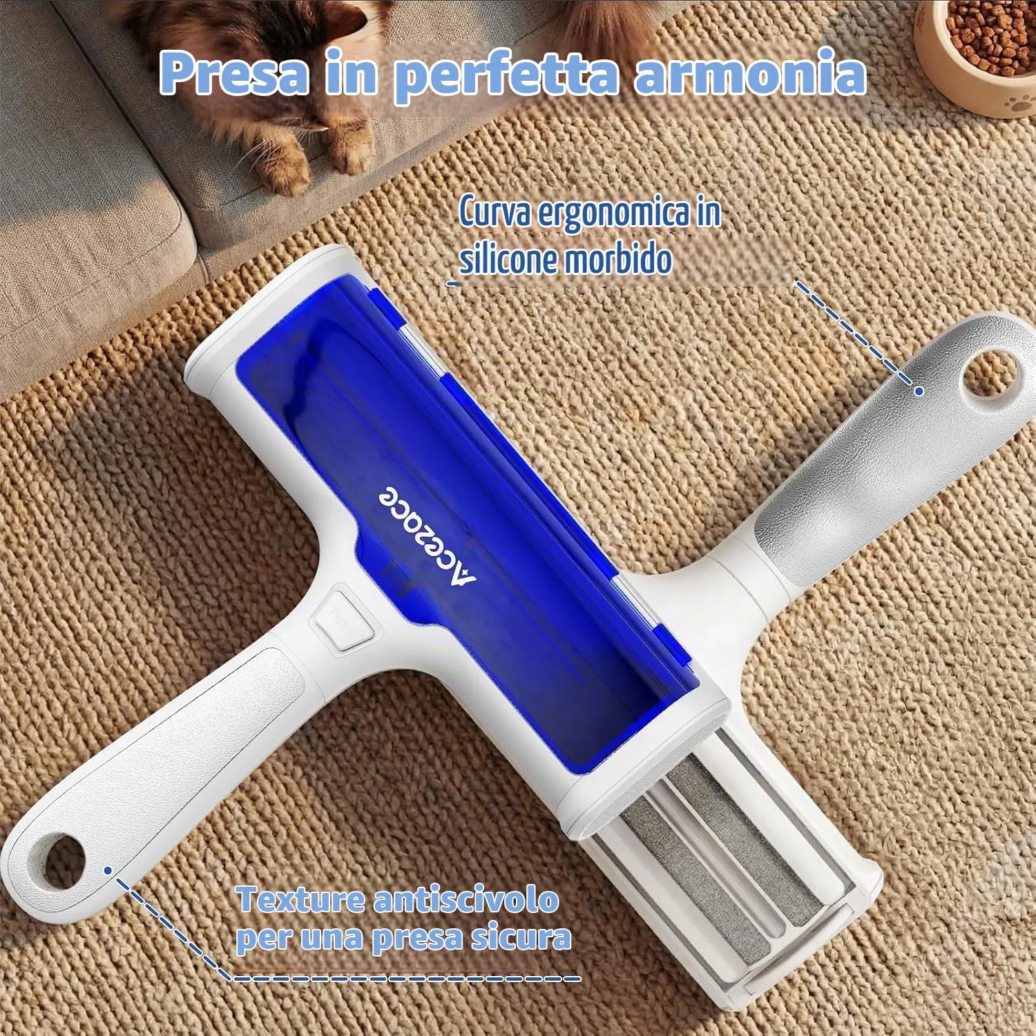 ACE2ACE Spazzola Togli Peli Animali, Trasparente Blu - immagine 4