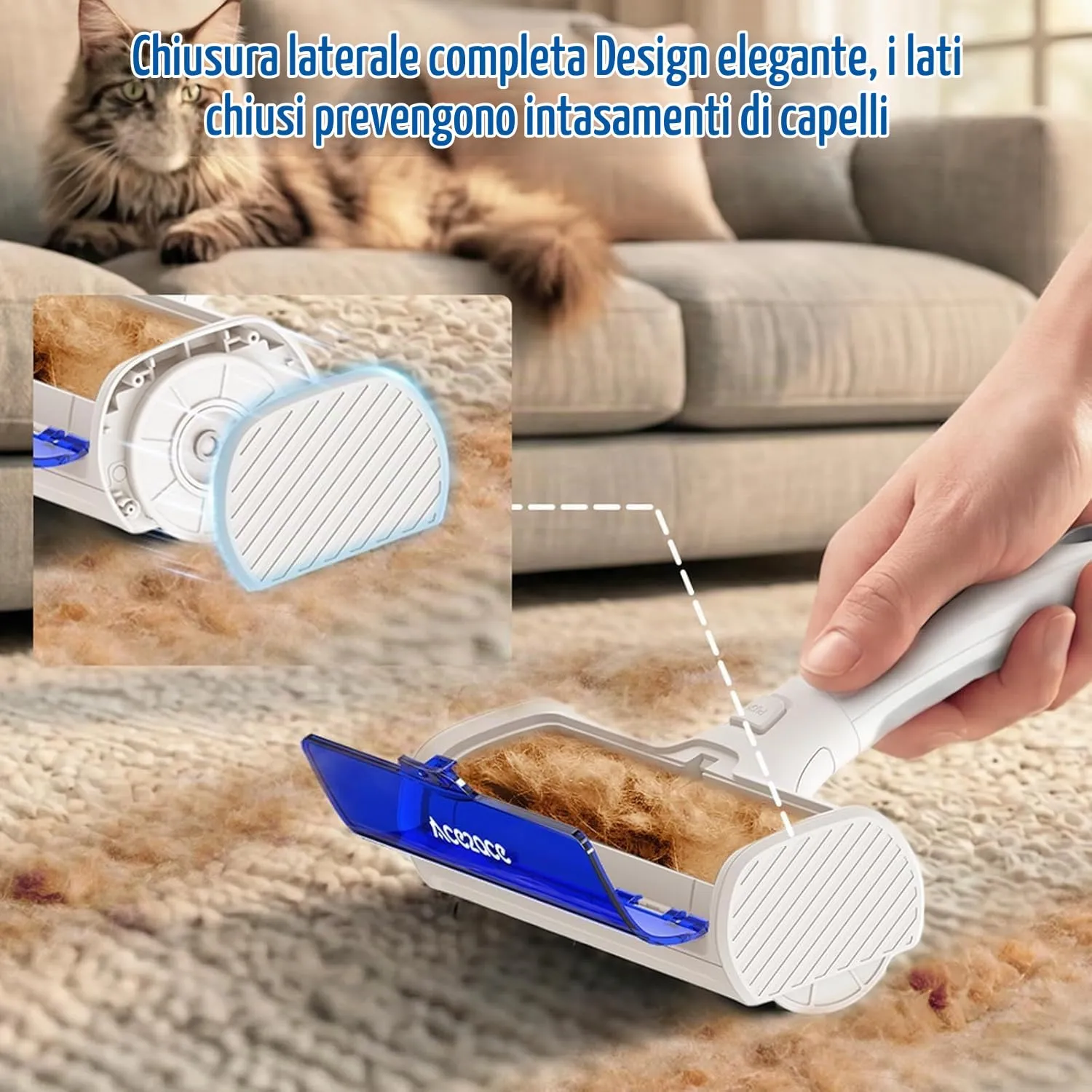 ACE2ACE Spazzola Togli Peli Animali, Trasparente Blu - immagine 6