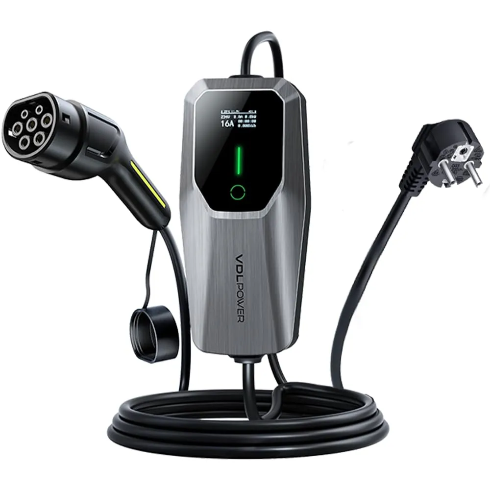 VDLPOWEREU EC11 Cavo di Ricarica Tipo 2 per Auto Elettriche, 3,68 kW, 5M, Display LED 6A-16A, Spina EU-Schuko, IP65 (IEC 62196-2) - immagine 1