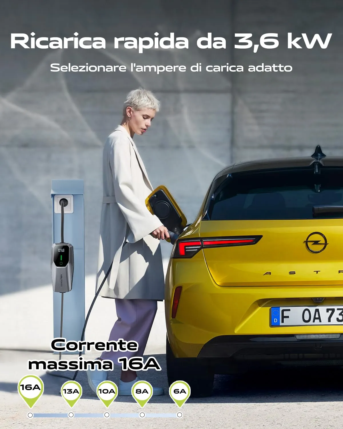 VDLPOWEREU EC11 Cavo di Ricarica Tipo 2 per Auto Elettriche, 3,68 kW, 5M, Display LED 6A-16A, Spina EU-Schuko, IP65 (IEC 62196-2) - immagine 2