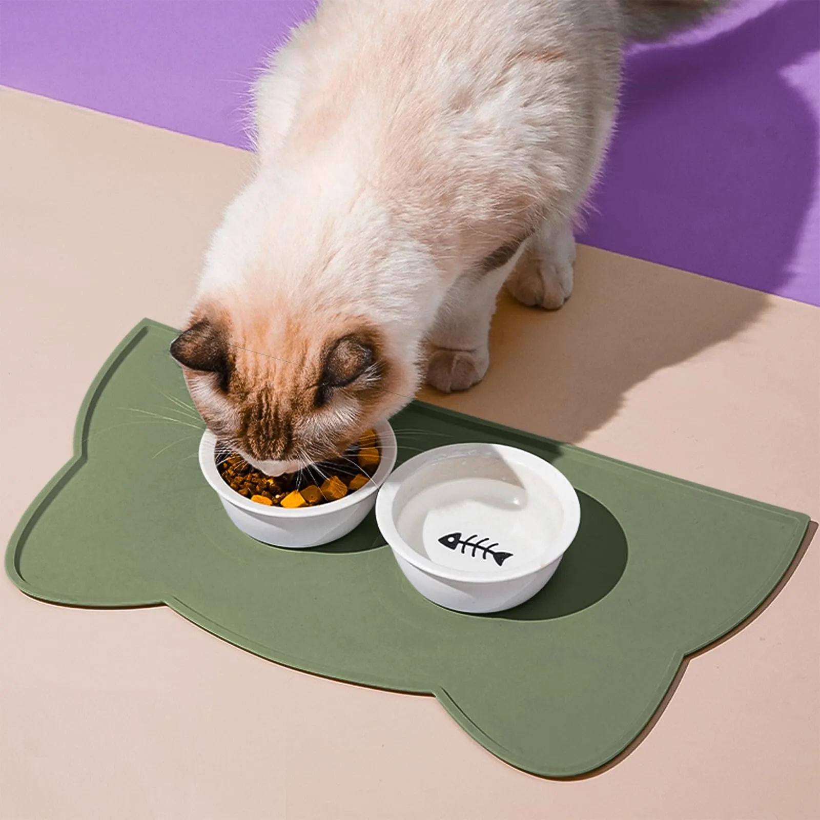 Septillar Tappetino Sottociotola in Silicone per Cani e Gatti, Antiscivolo e Impermeabile, Verde Oliva, 44x25 cm - immagine 2