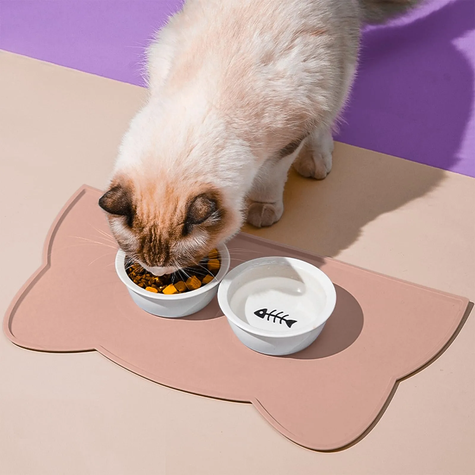 septillar Tappetino Sottociotola per Cani e Gatti in Silicone Antiscivolo e Impermeabile, Rosa Tè, 60x35 cm - immagine 2