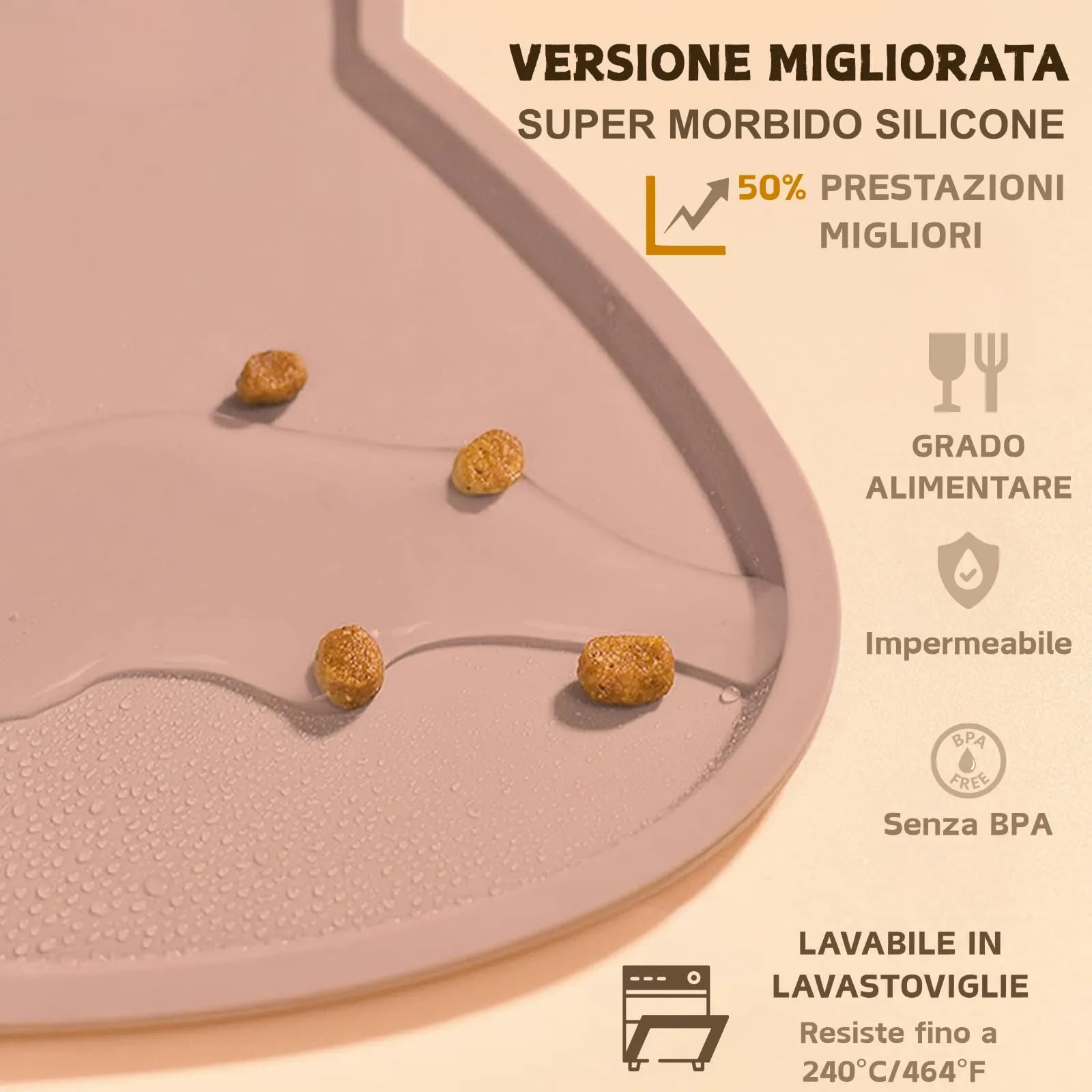 septillar Tappetino Sottociotola per Cani e Gatti in Silicone Antiscivolo e Impermeabile, Rosa Tè, 60x35 cm - immagine 3