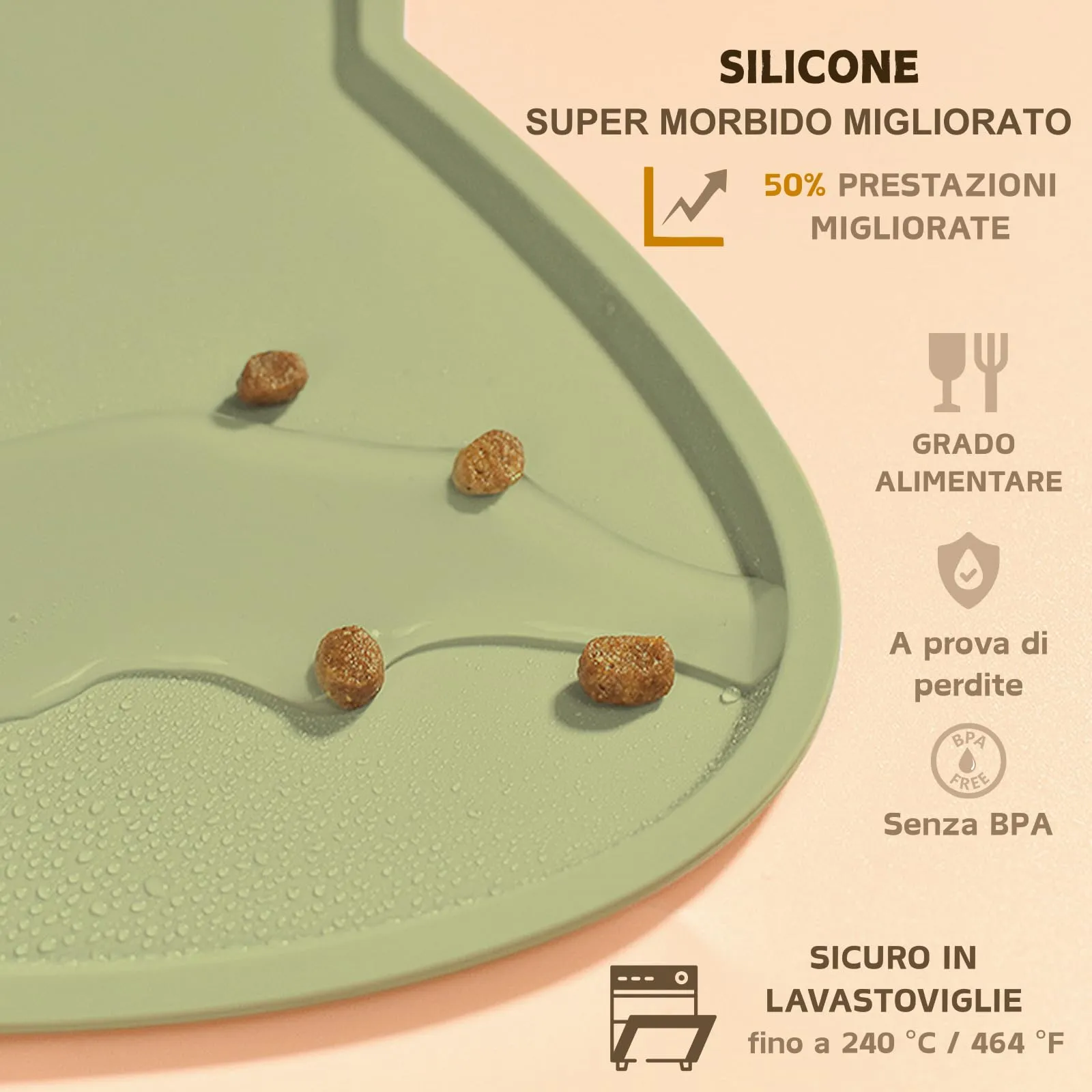 Septillar Tappetino Sottociotola in Silicone per Cani e Gatti, Antiscivolo e Impermeabile, Verde Salvia, 44x25 cm - immagine 3