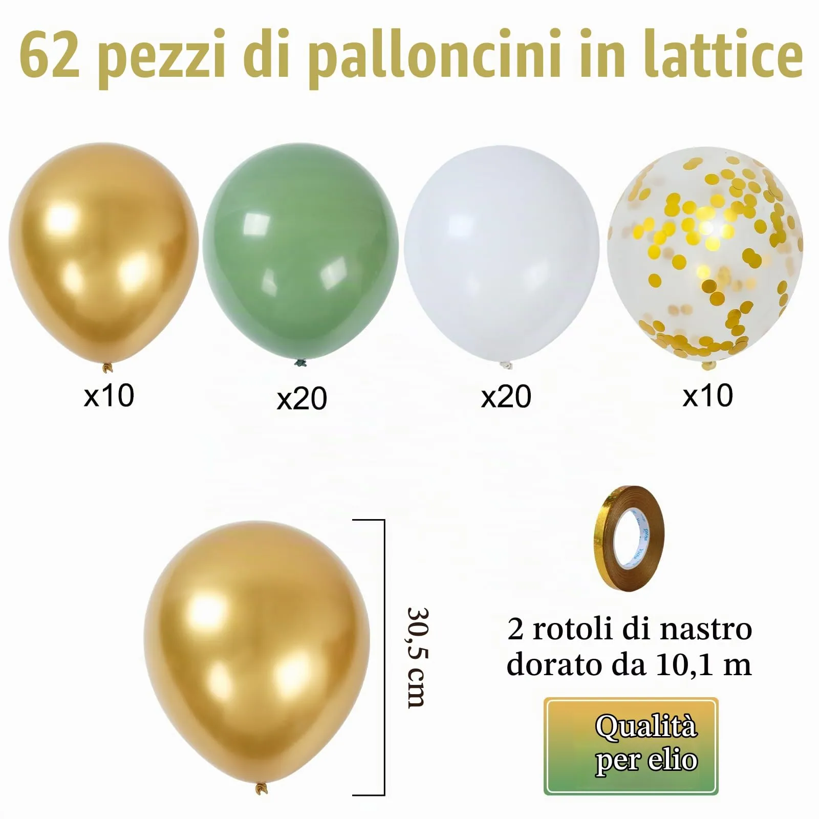 fairymaiden Palloncini Verde Oro, 60 Pezzi, 12 Pollici - immagine 3