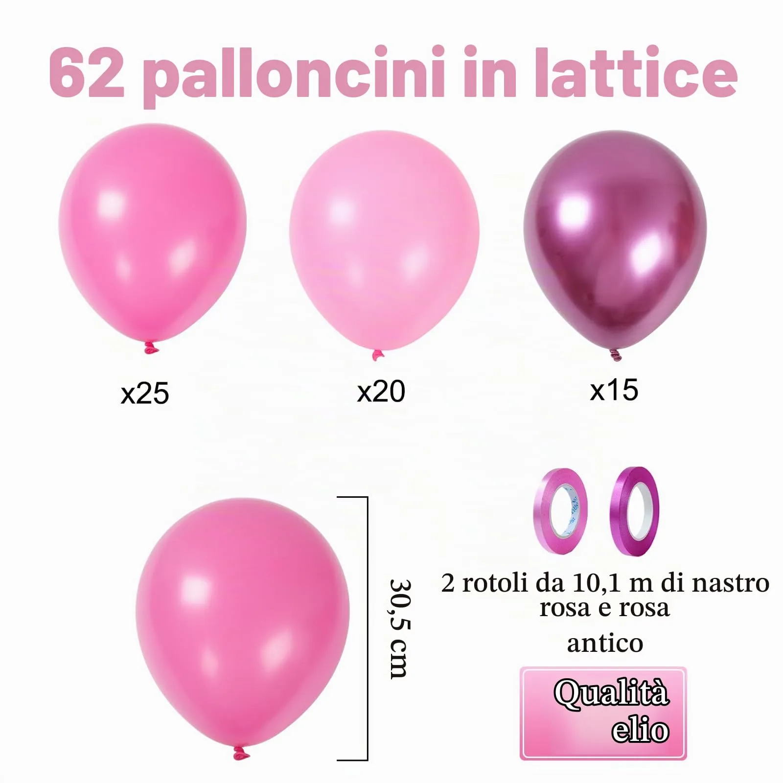 fairymaiden Palloncini Rosa, 60 Pezzi, Pastello e Metallizzati, 12 Pollici - immagine 3