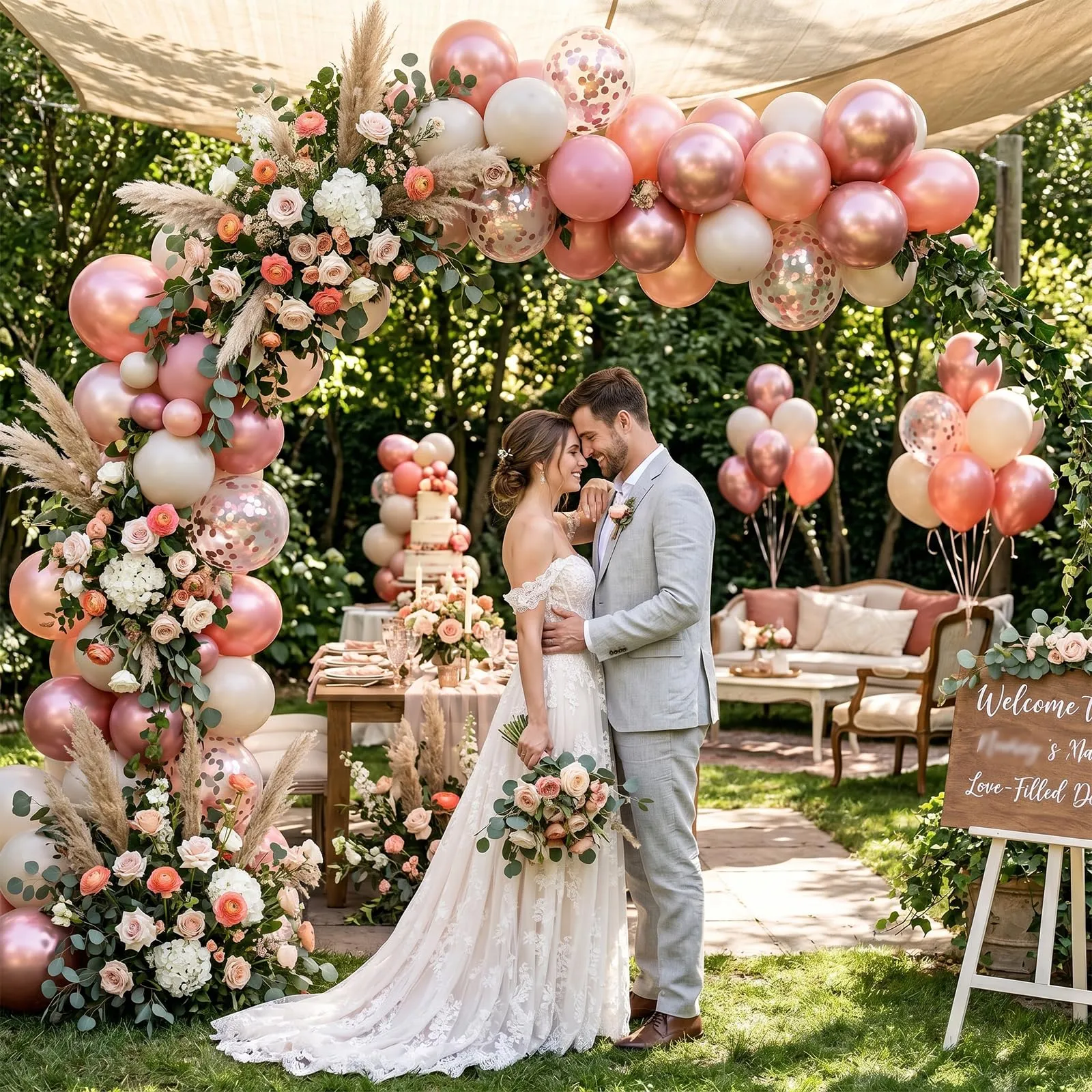 fairymaiden Palloncini Rosa, 60 Pezzi, Pastello Bianco Beige con Confetti Rosa Oro, 12 Pollici - immagine 3