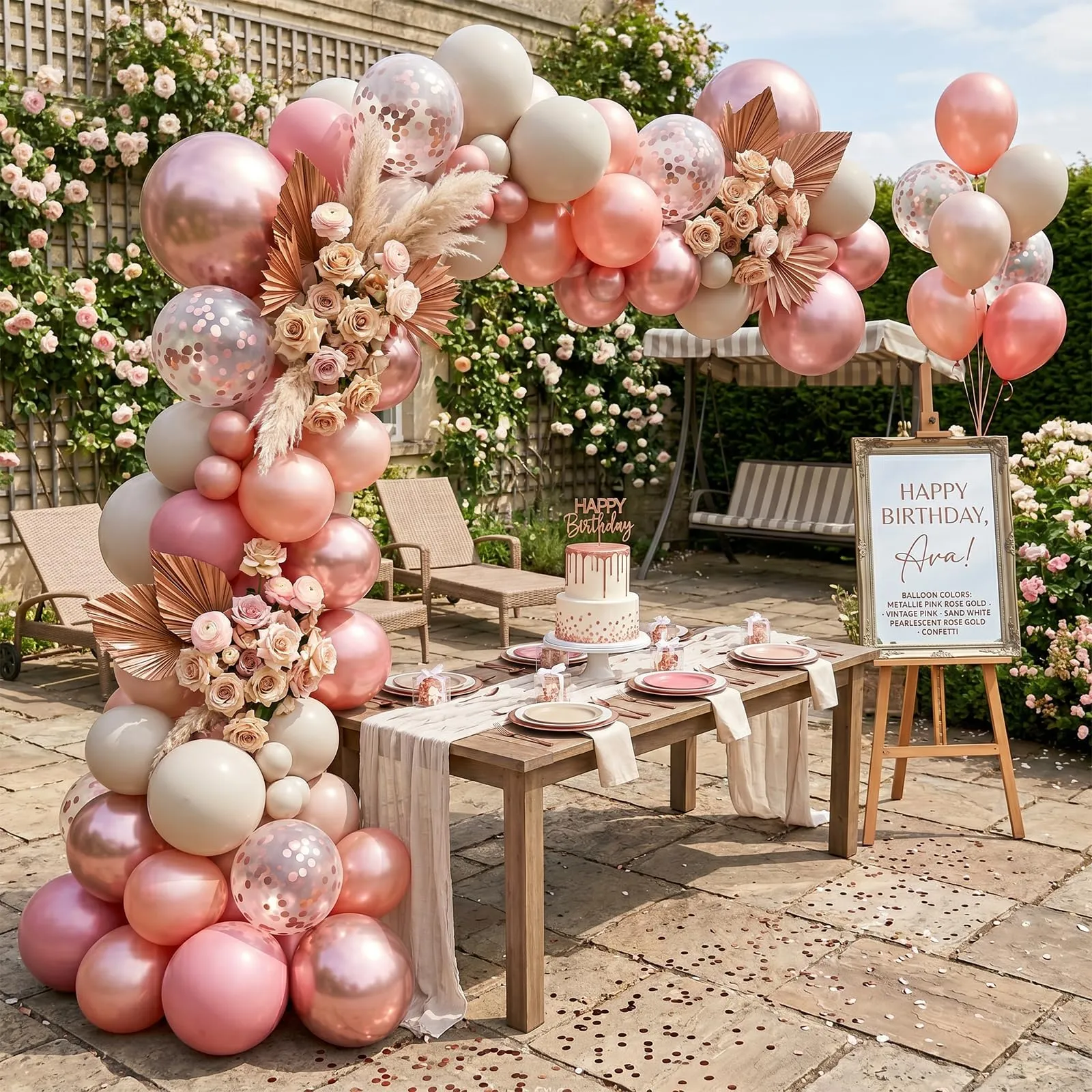 fairymaiden Palloncini Rosa, 60 Pezzi, Pastello Bianco Beige con Confetti Rosa Oro, 12 Pollici - immagine 4