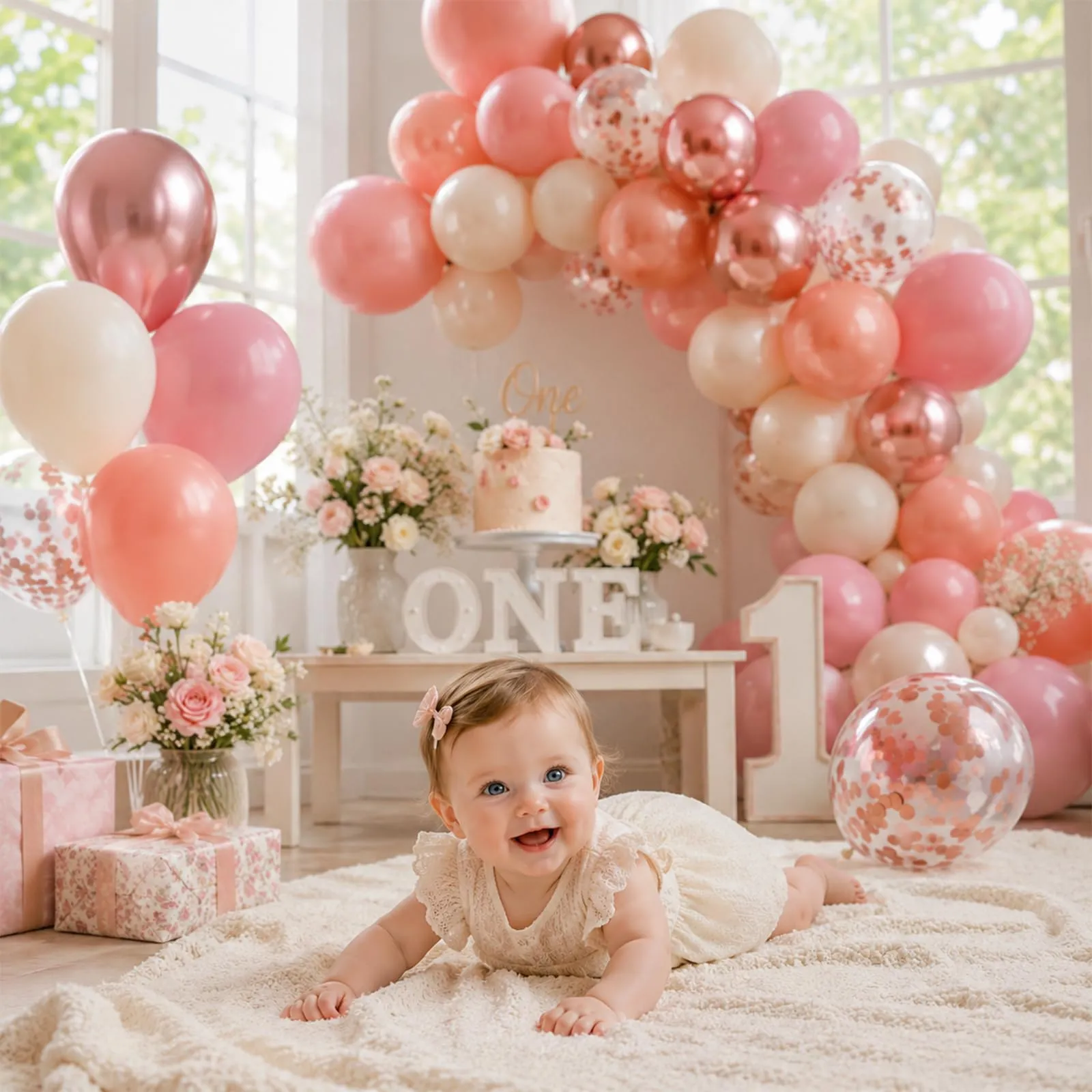 fairymaiden Palloncini Rosa, 60 Pezzi, Pastello Bianco Beige con Confetti Rosa Oro, 12 Pollici - immagine 5