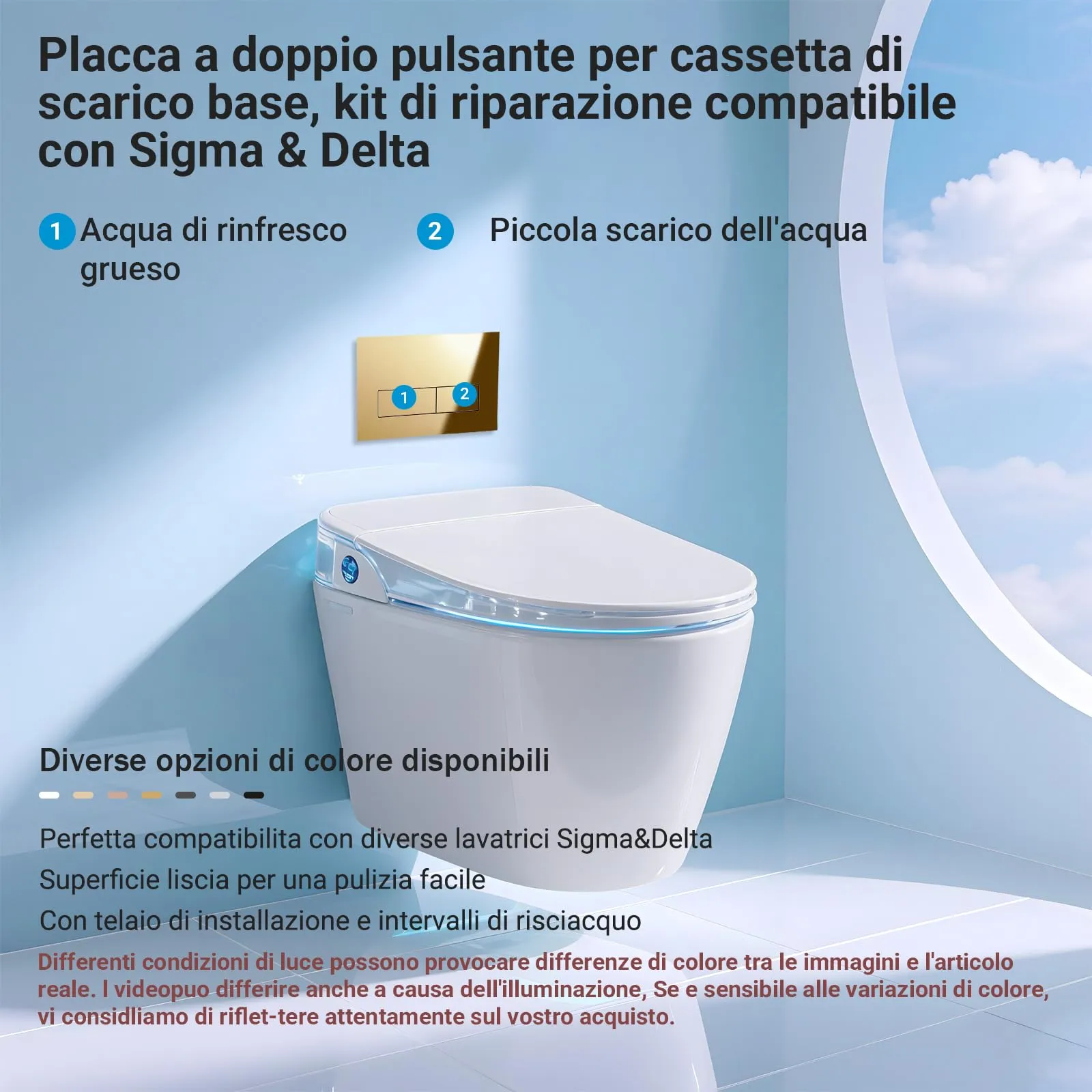 Mendorio Placca di Comando WC per Geberit Sigma 01/20/30/21, Cromato Oro - immagine 2