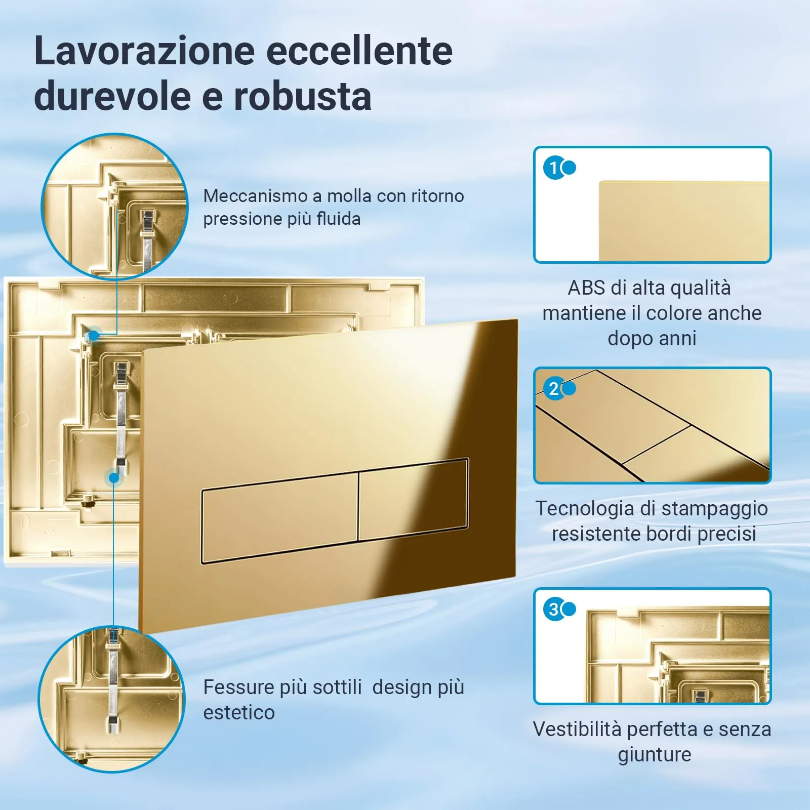 Mendorio Placca di Comando WC per Geberit Sigma 01/20/30/21, Cromato Oro - immagine 3