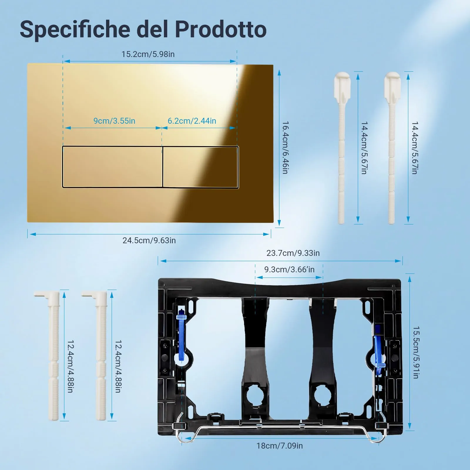 Mendorio Placca di Comando WC per Geberit Sigma 01/20/30/21, Cromato Oro - immagine 4