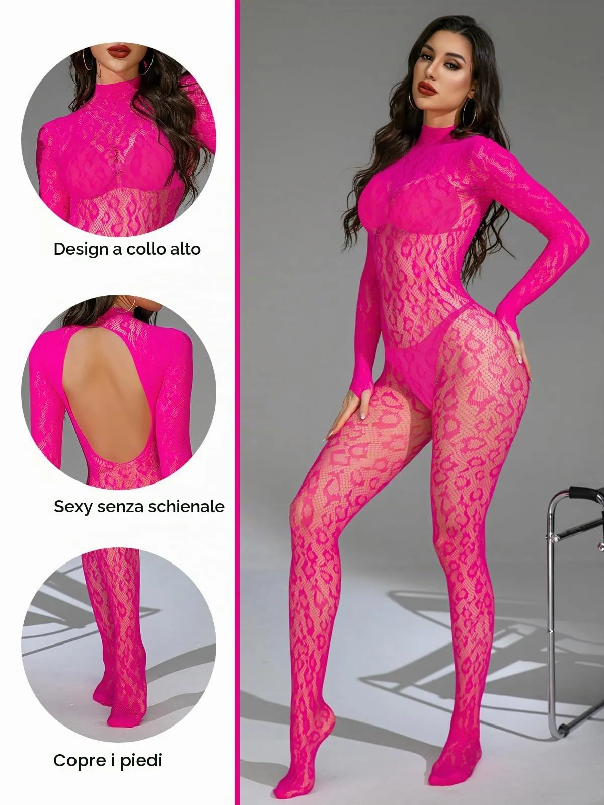 Buitifo Donna Fishnet Bodystocking Pigiama - Rosa Lbb, Taglia Unica - immagine 2