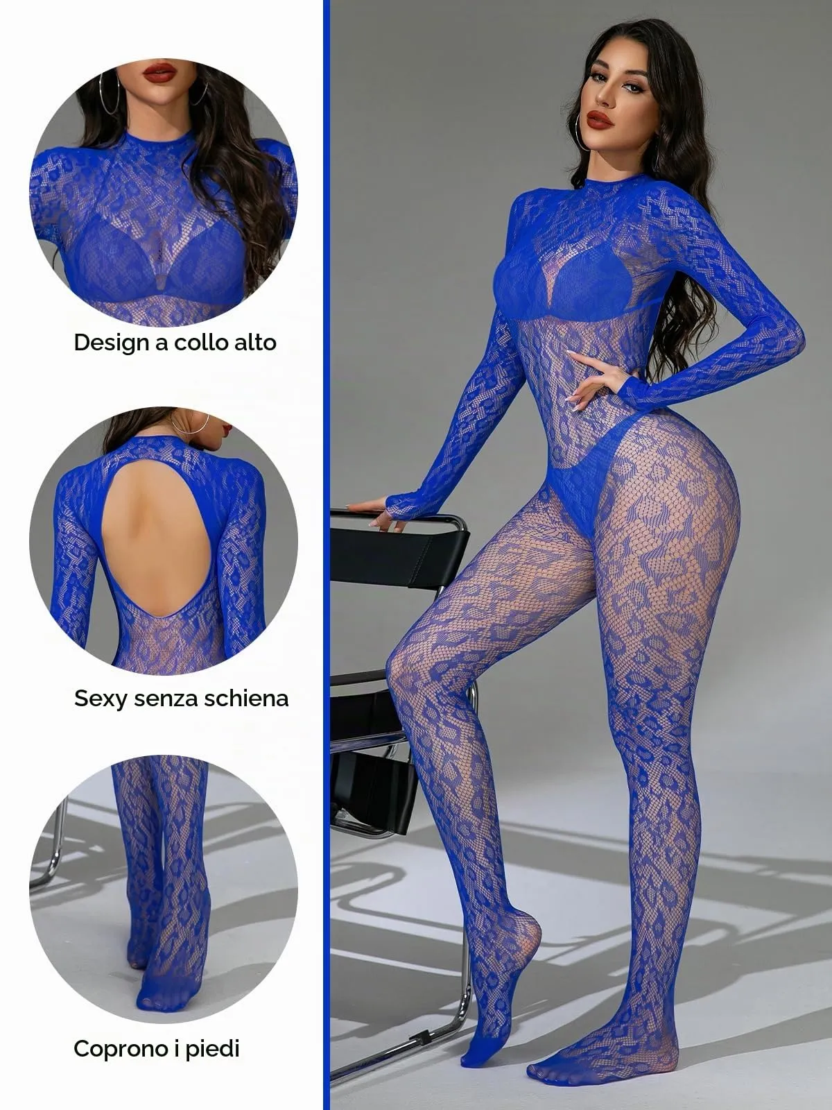 Buitifo Donna Fishnet Bodystocking Pigiama - Blu Lbb, Taglia Unica - immagine 2